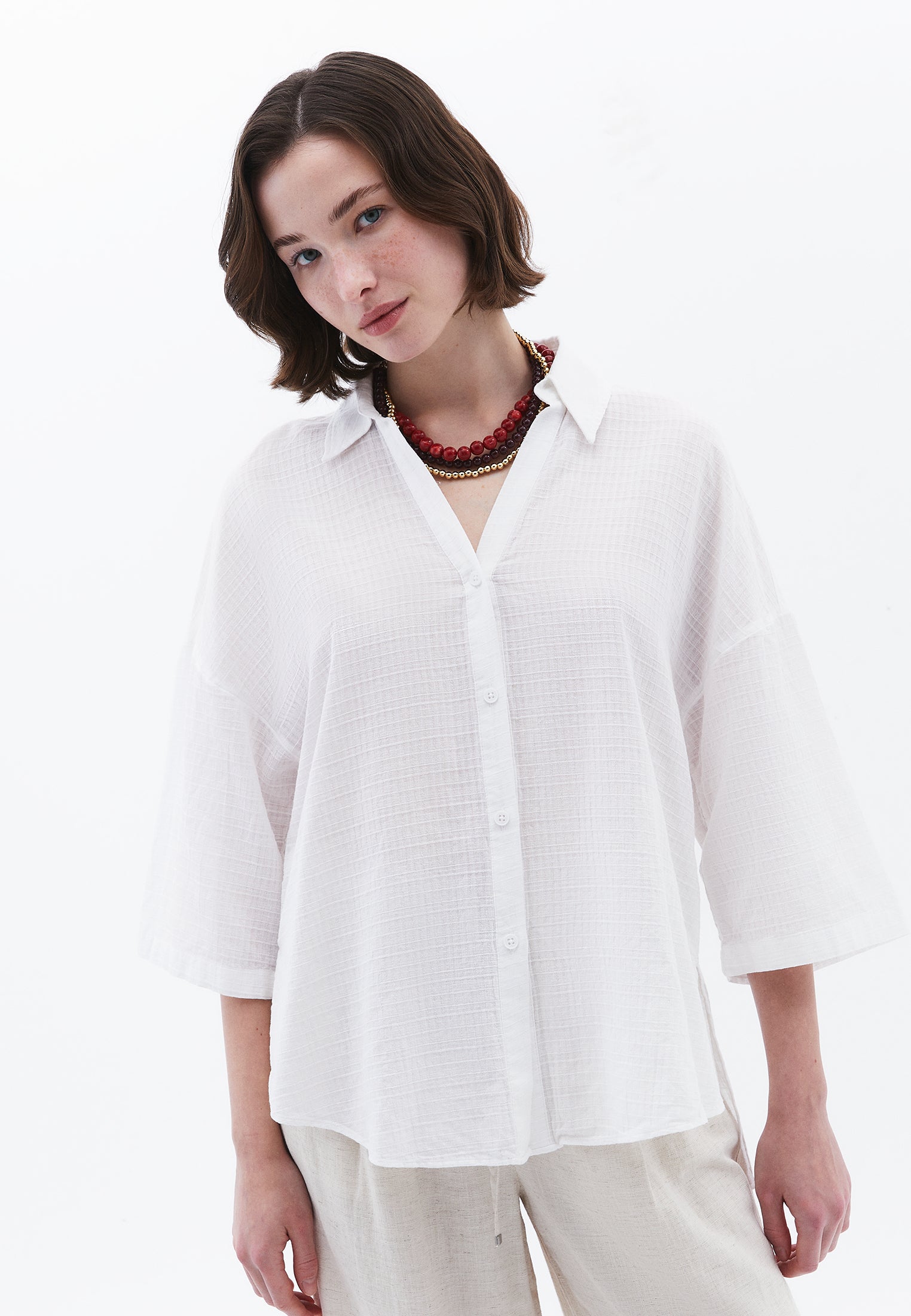 Button Detailed Oversize Shirt - WHITE