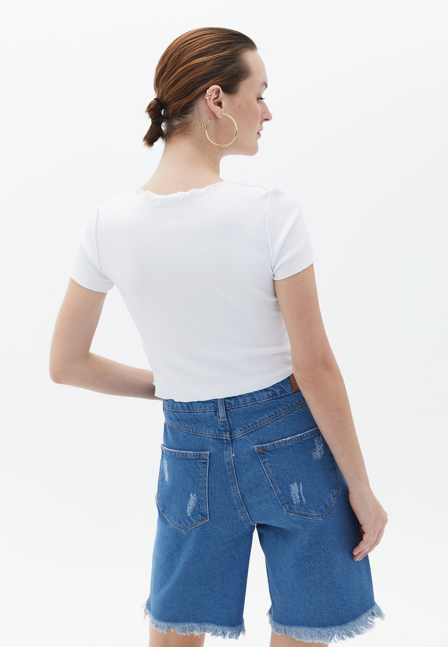 Short sleeve ribbed crew neck t-shirt - WHITE