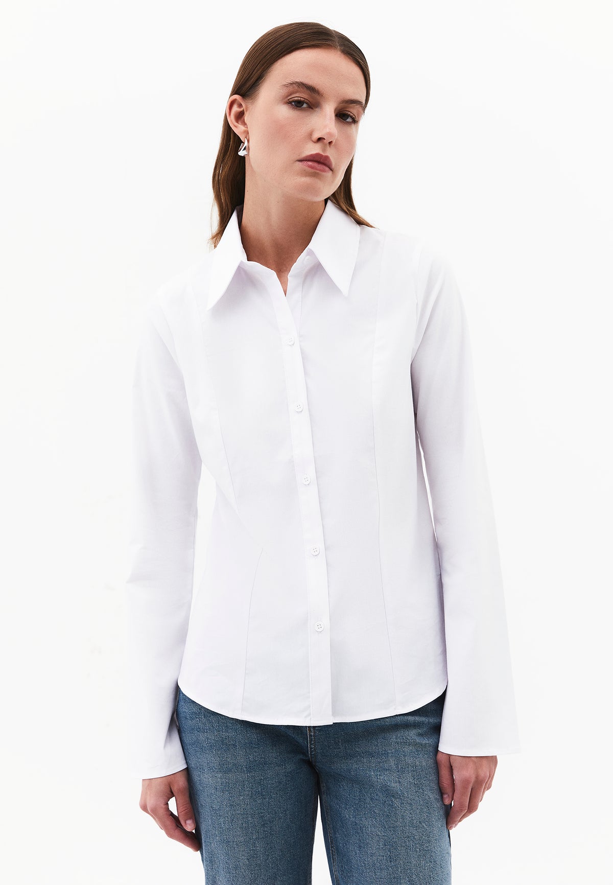 Shirt Collar Long Sleeve Buttoned Shirt - WHITE