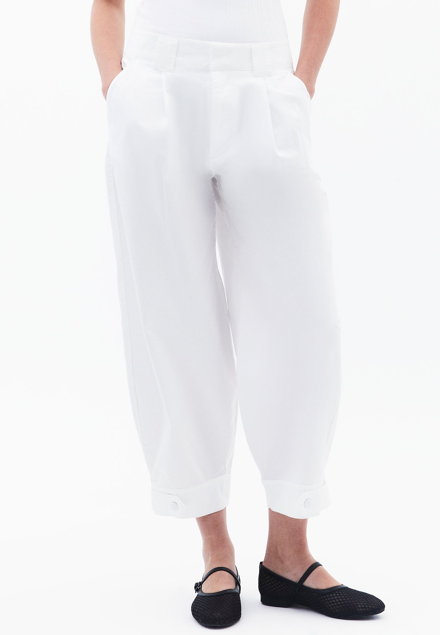 Pleated Cotton Pants - WHITE