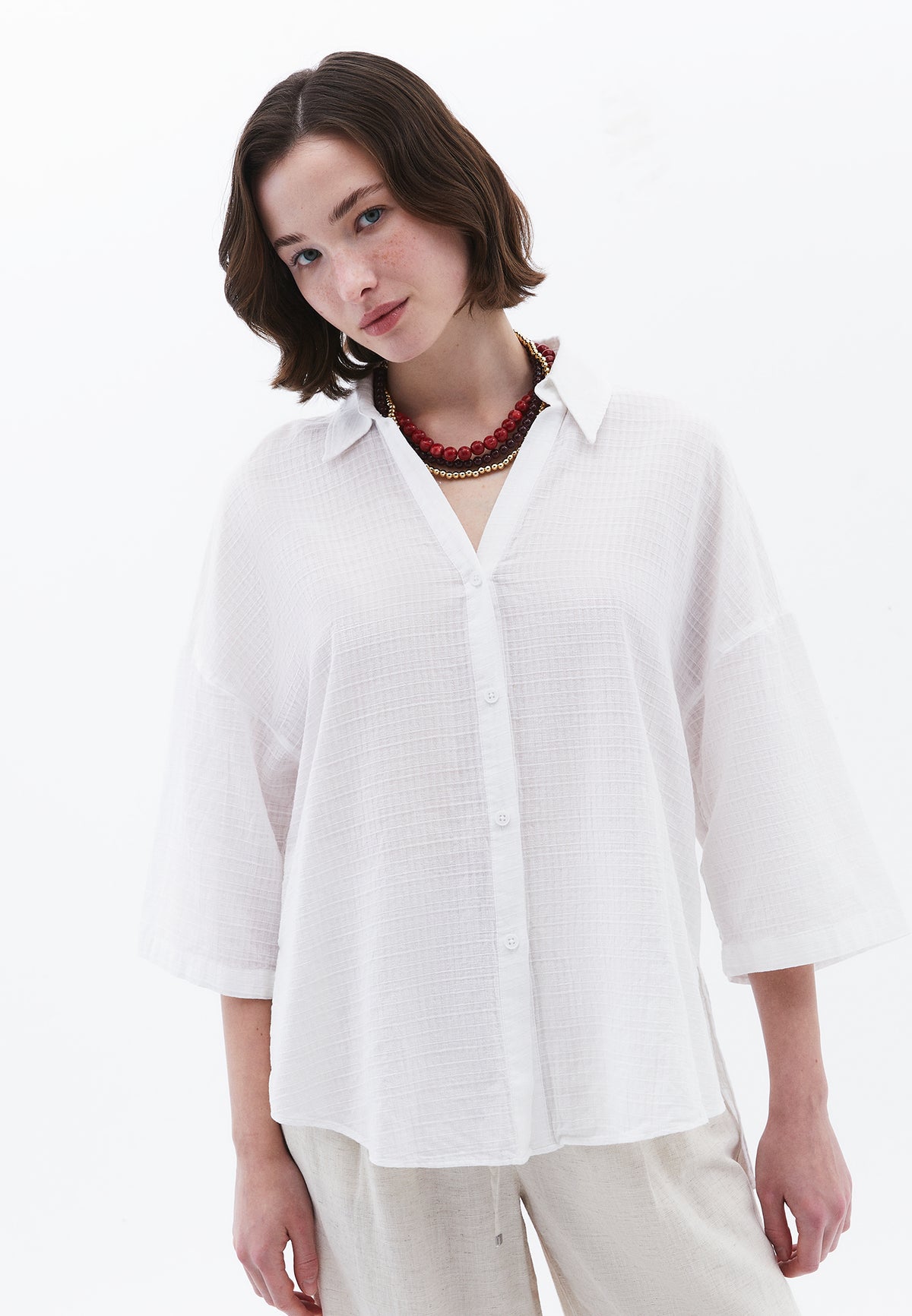 Oversized Shirt With Button Details - White