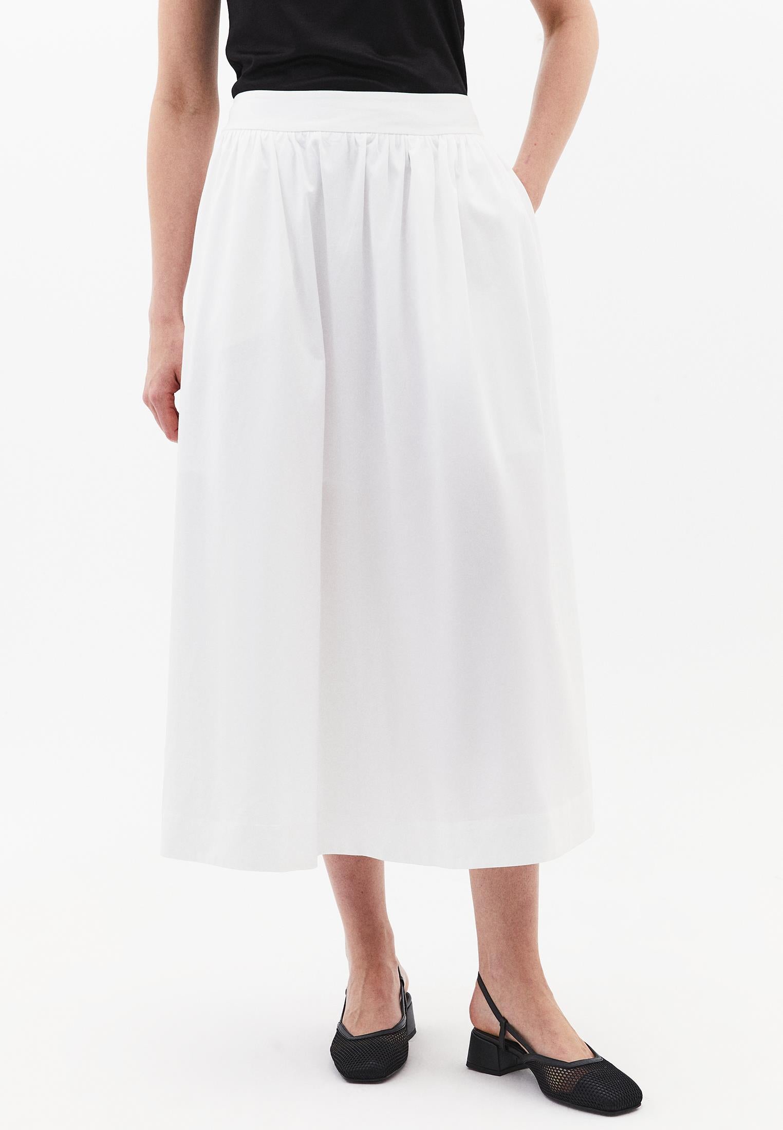 Flared Long High Waist Woven Skirt - WHITE