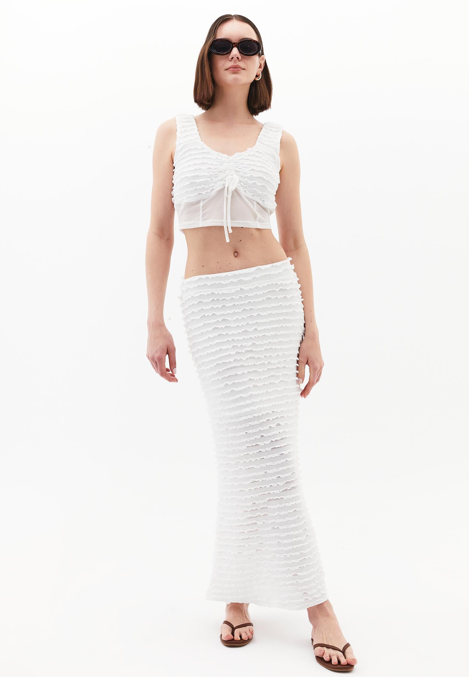 Cut Out V Neck Blouse - WHITE