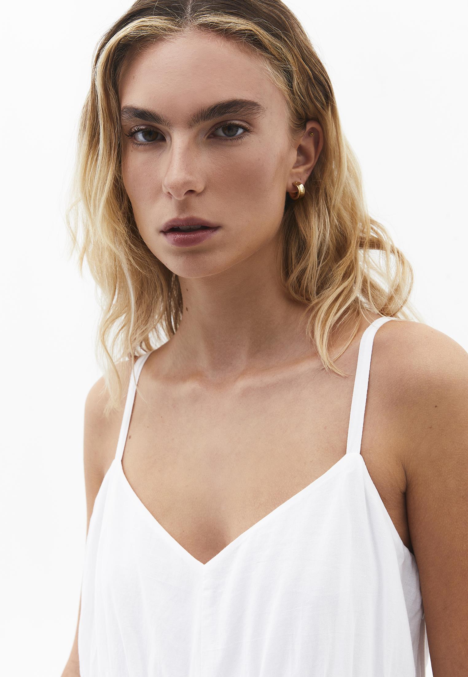 V Neck Ruched Long Dress - WHITE