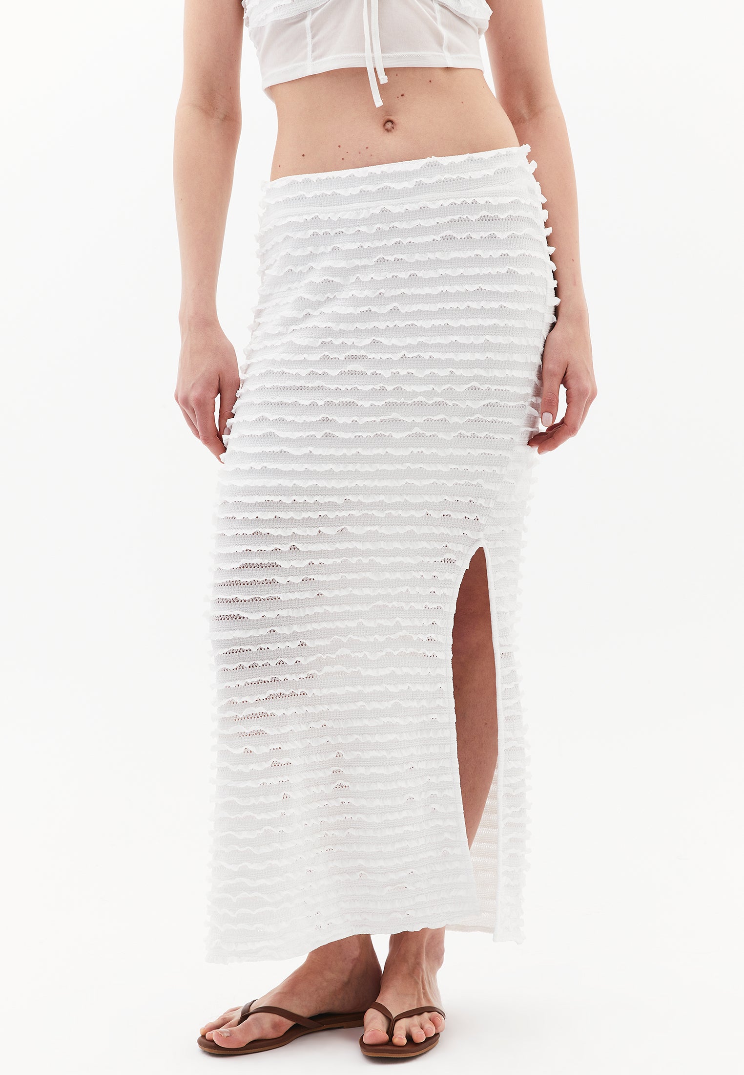 تنورة طويلة عالية الخصر عالية الخصر - أبيض