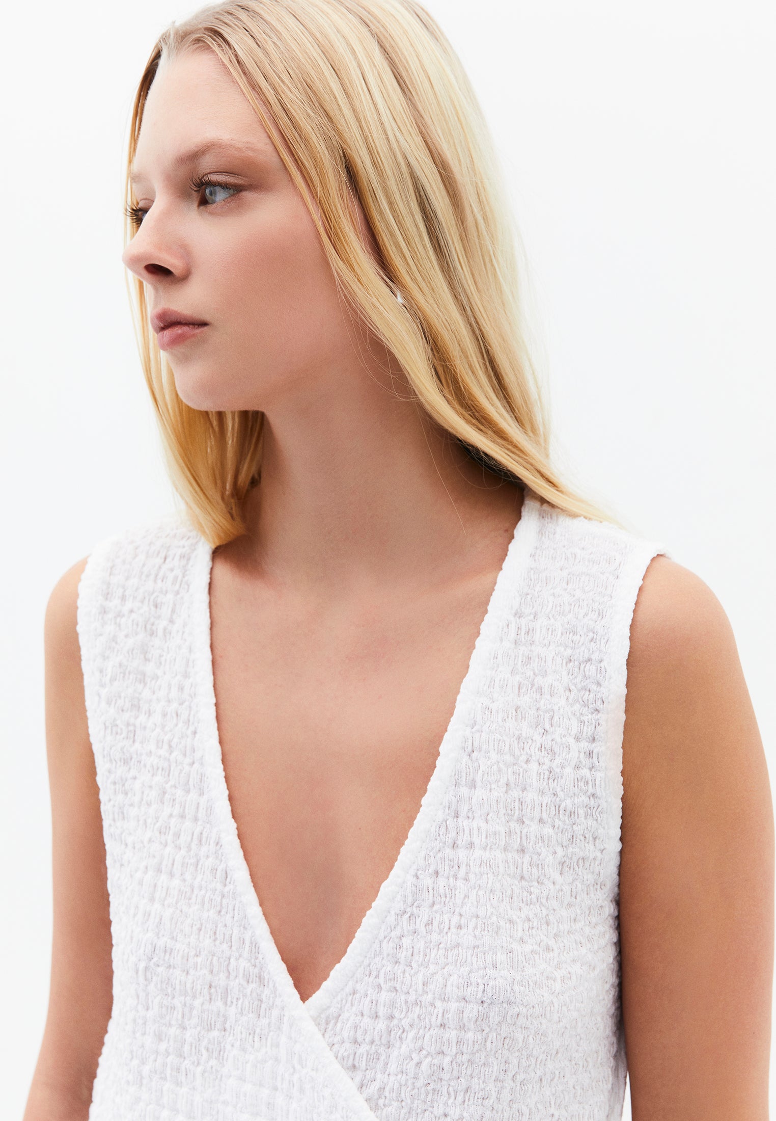 V Neck Blouse Without Sleeve Detail - WHITE