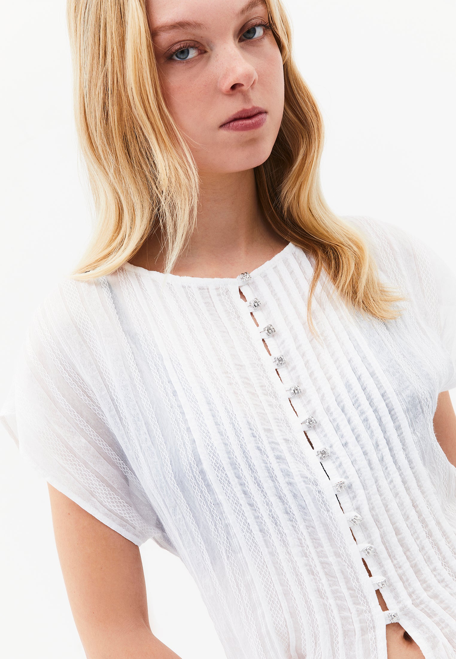 Tunic Blouse With Embroidery Details - WHITE