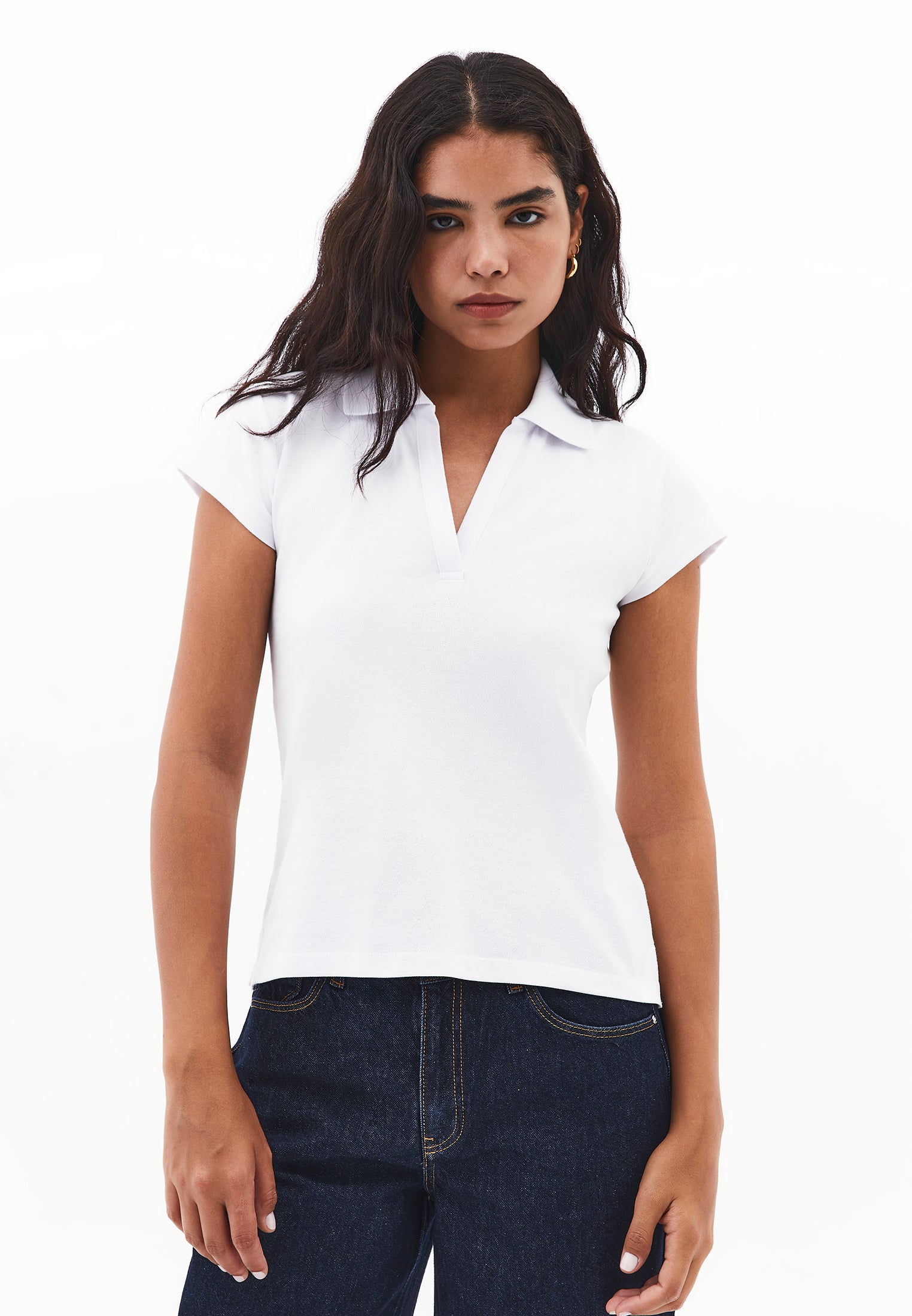 Polo Collar Short Sleeve Standard T-Shirt - WHITE