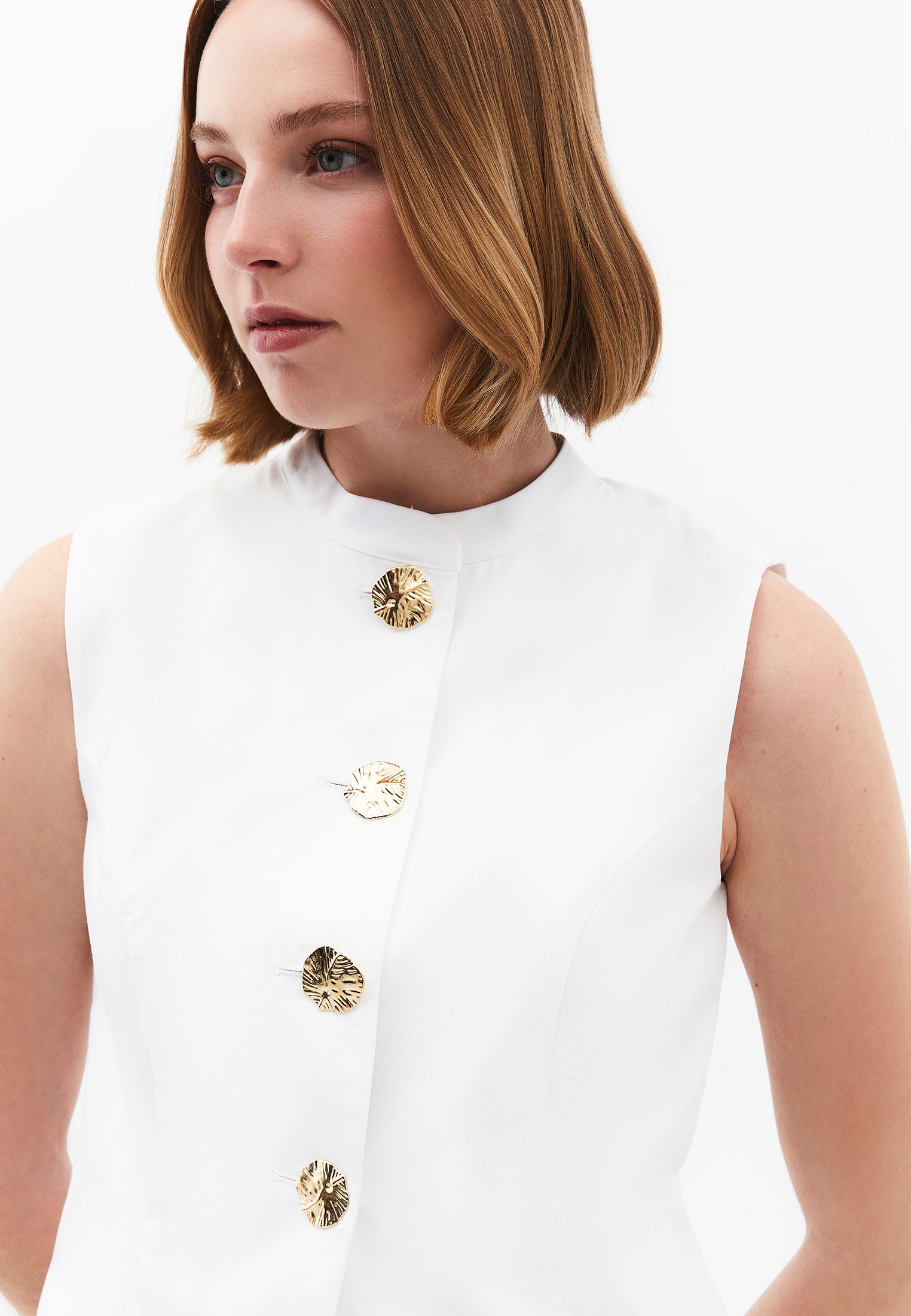 Vest With High Collar And Button Details - WHITE
