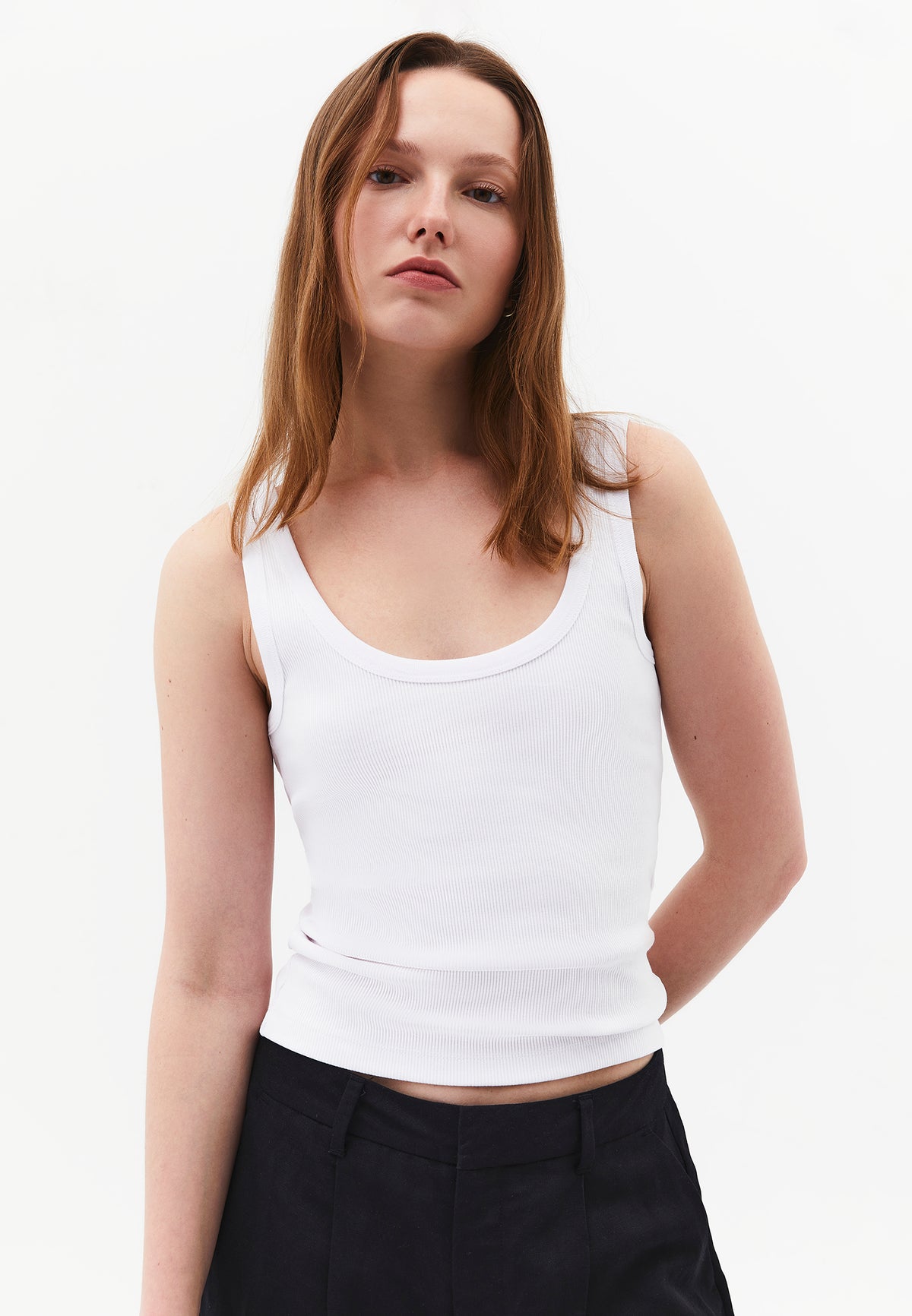 U Neck Bodycon Ribbed Tank Top - WHITE