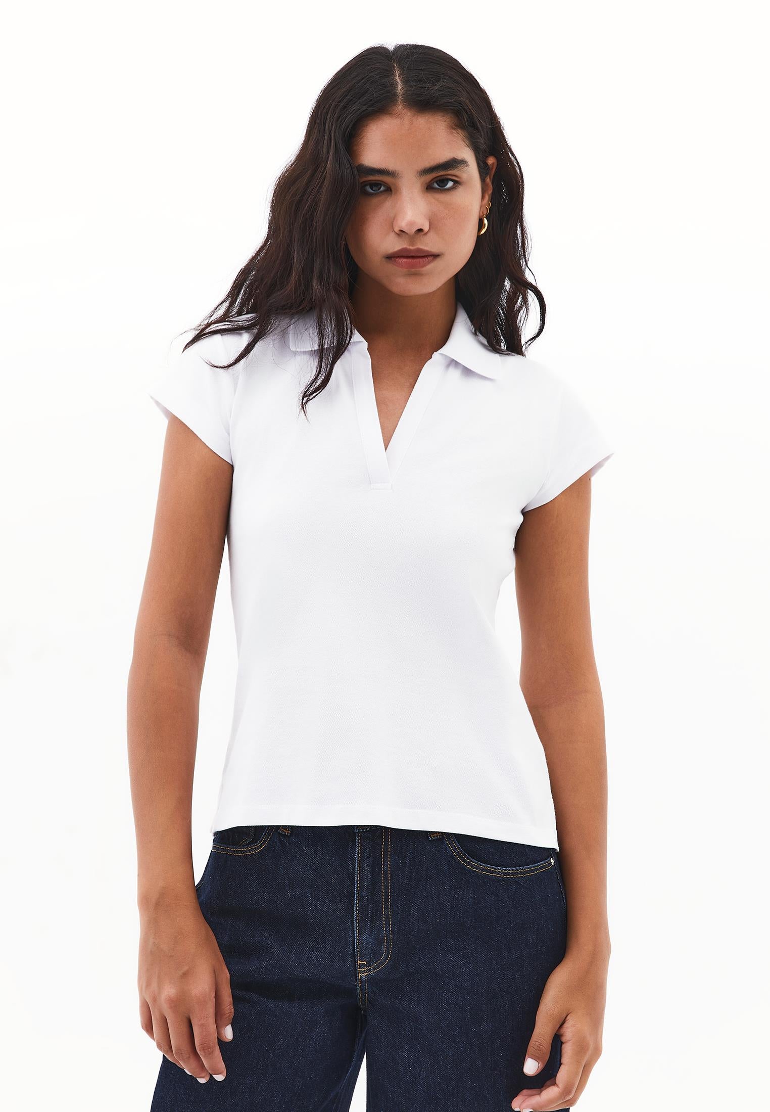 Polo Collar Short Sleeve Standard T-Shirt - WHITE