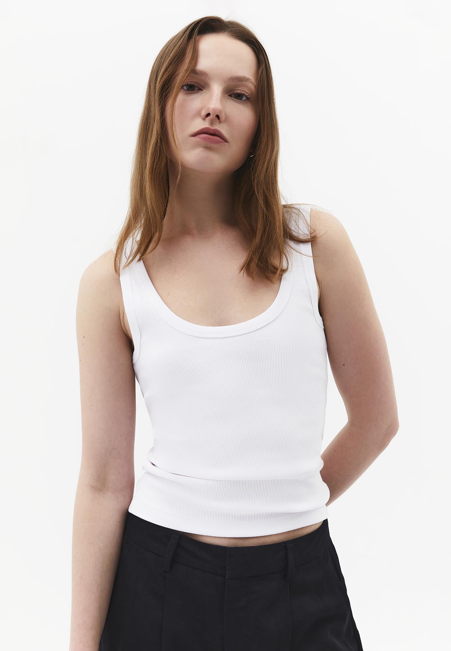 U Neck Bodycon Ribbed Tank Top - WHITE