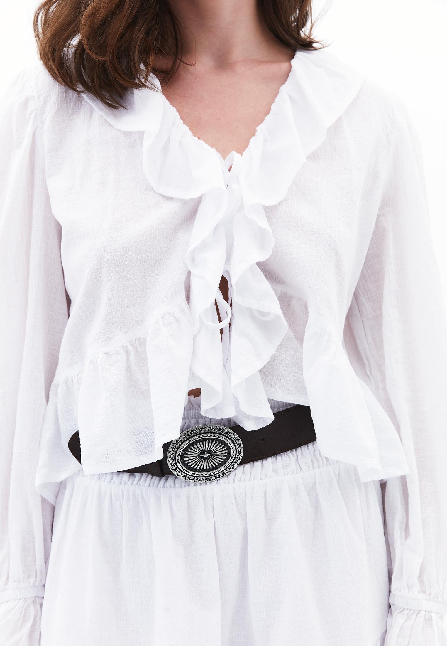 Deep Neck Blouse - WHITE