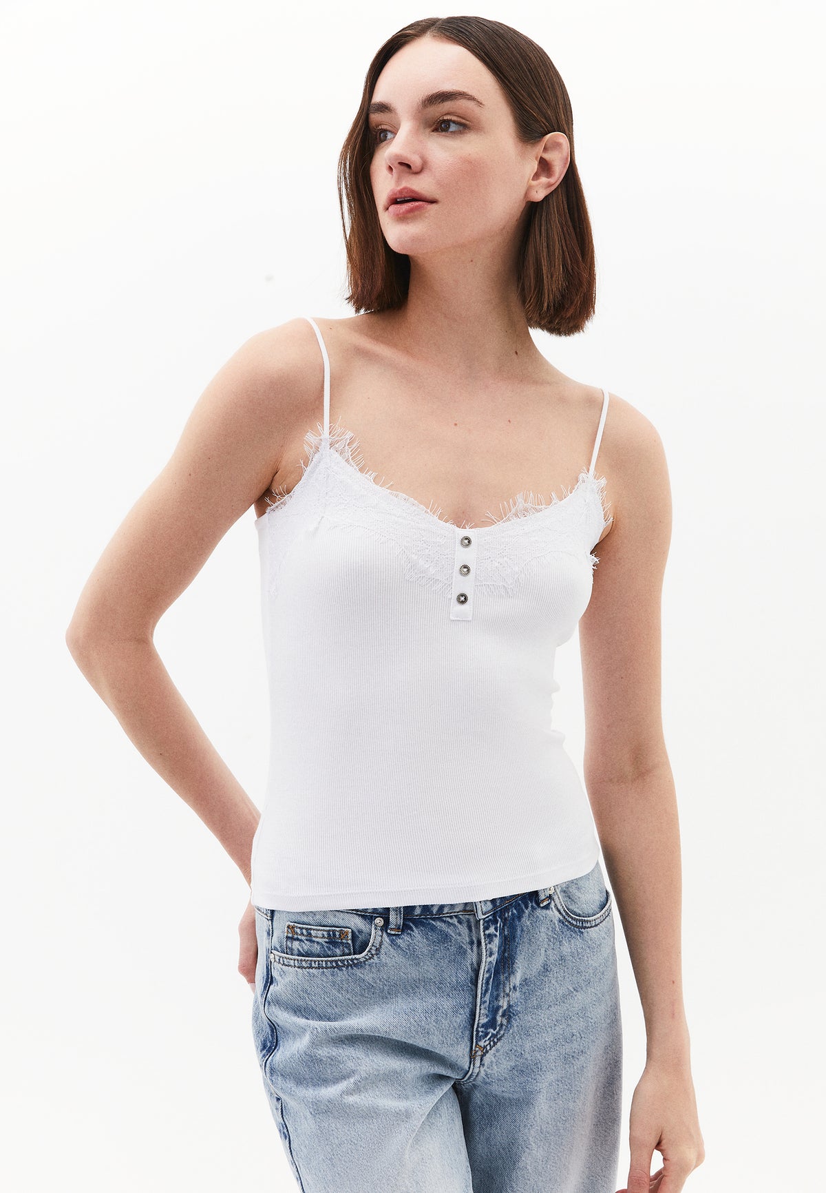 V Neck Strap Tank Top - White
