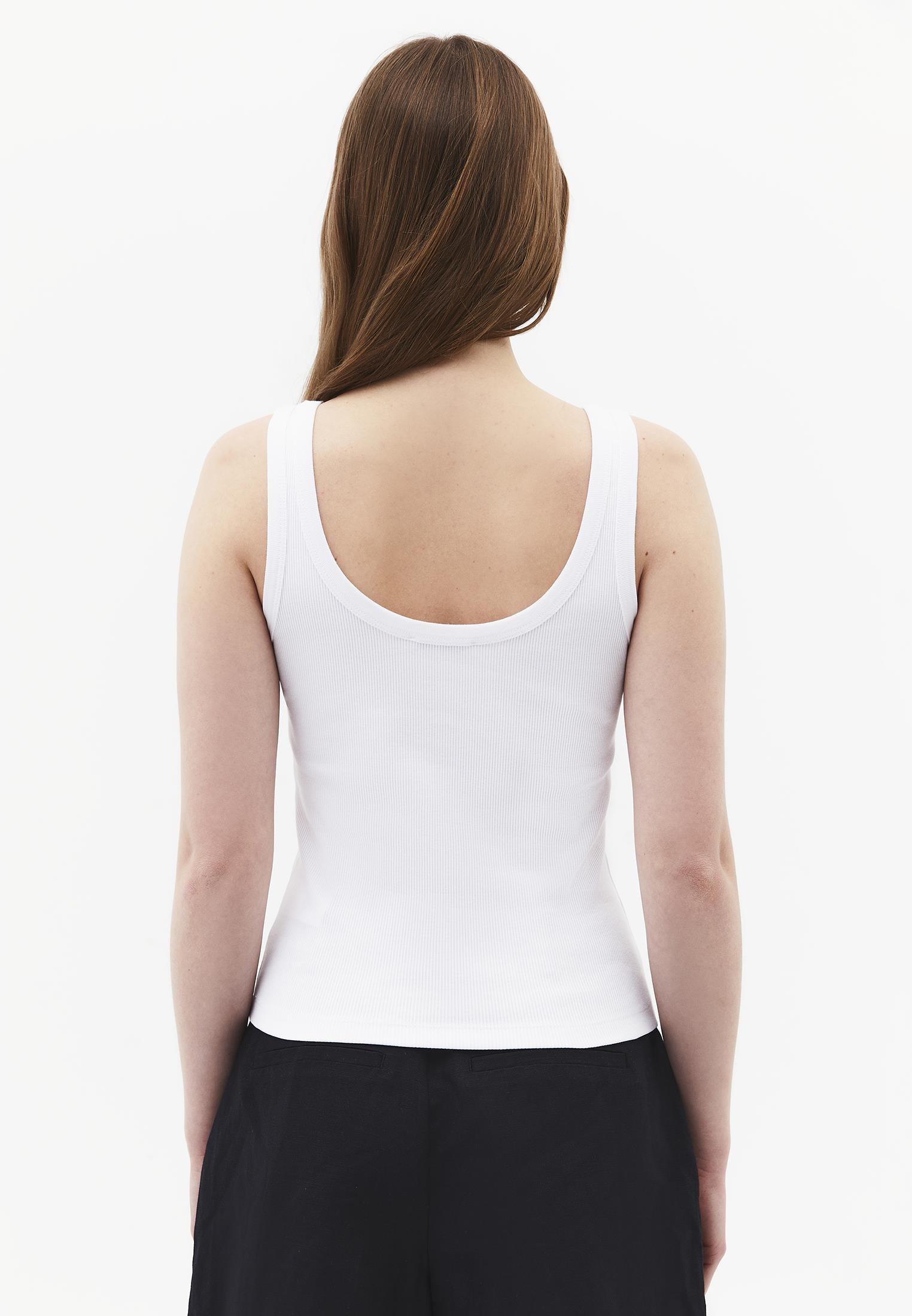 U Neck Bodycon Ribbed Tank Top - WHITE