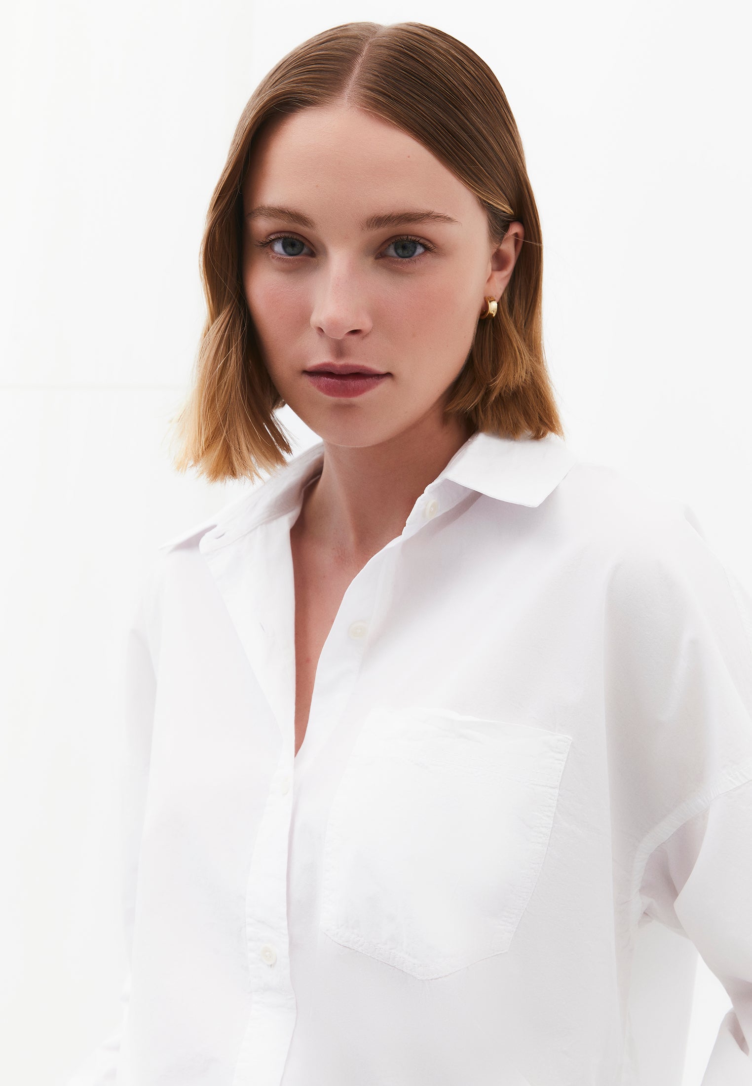 Oversized Long-Sleeve Shirt with Pocket Detail - WHITE