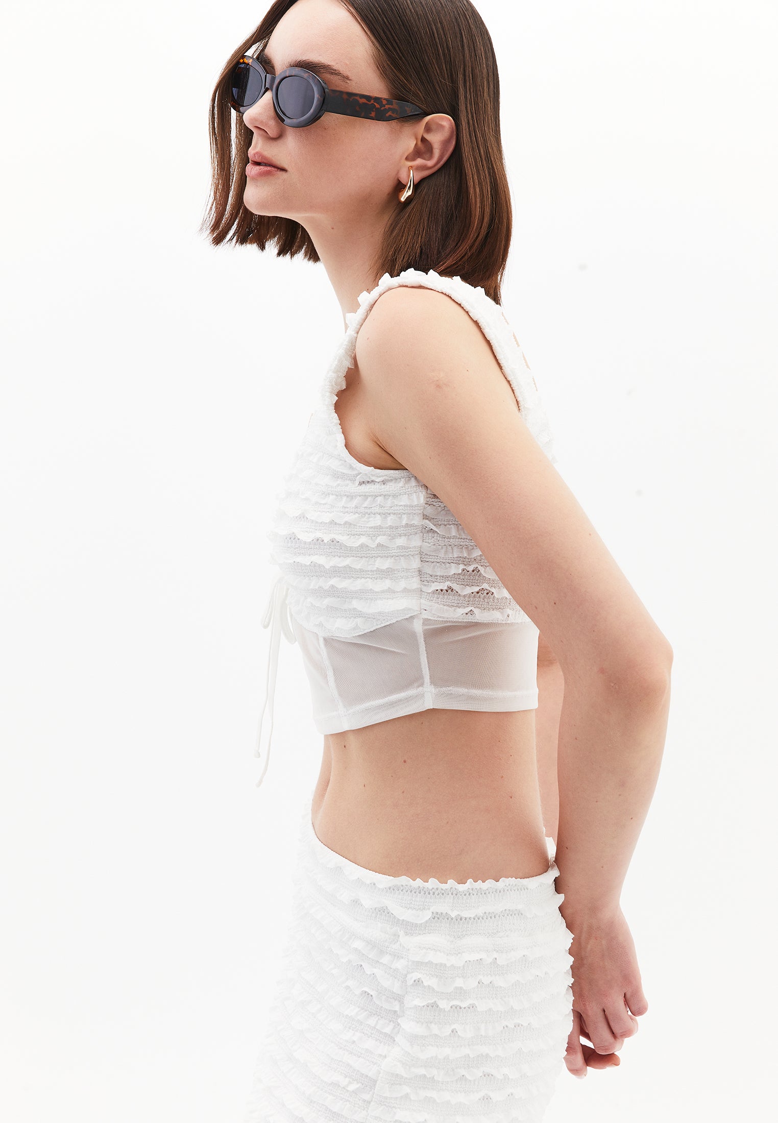 Cut Out V Neck Blouse - WHITE