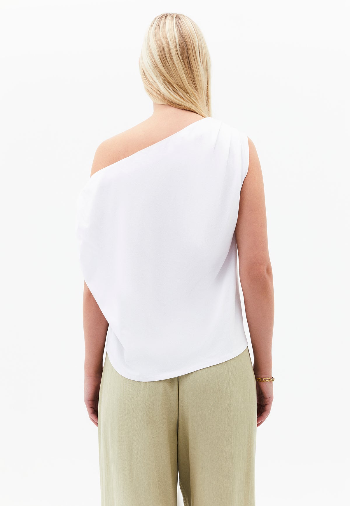 Pleated Asymmetric T-Shirt - White