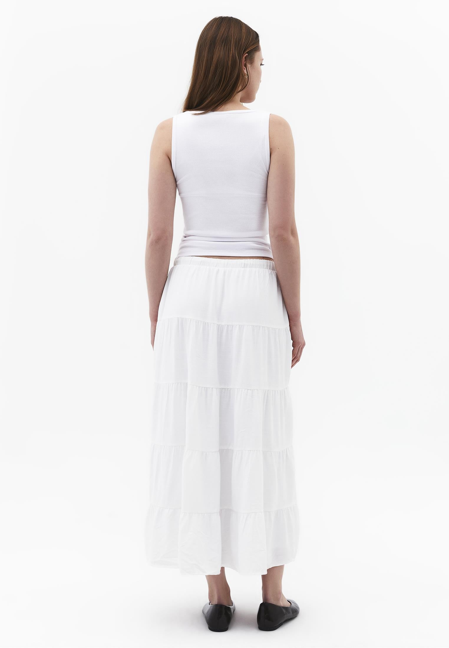 High Waist Ruched Midi Skirt - WHITE