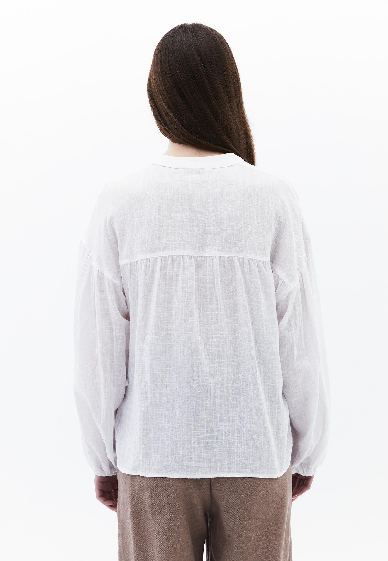Balloon Sleeve Cotton Shirt - WHITE