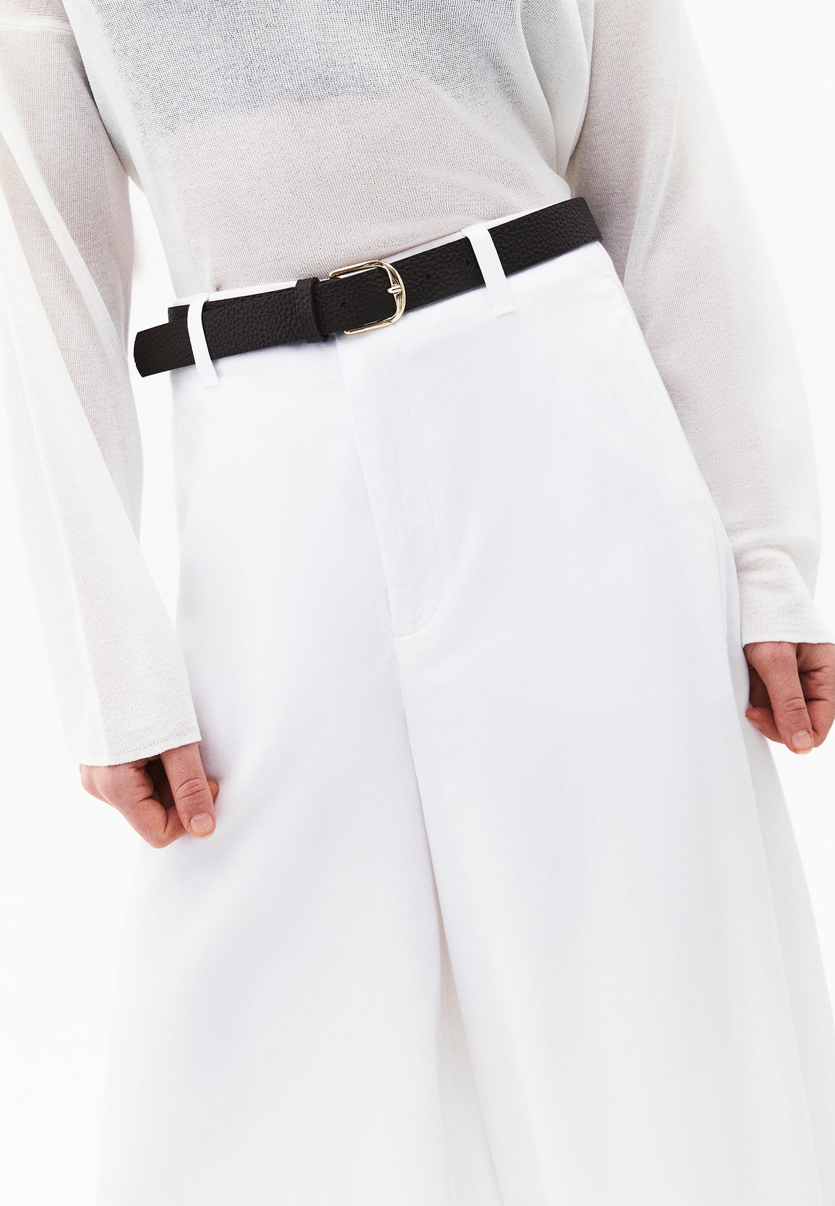 Summer Wide Leg Pants With Belt Detail - White