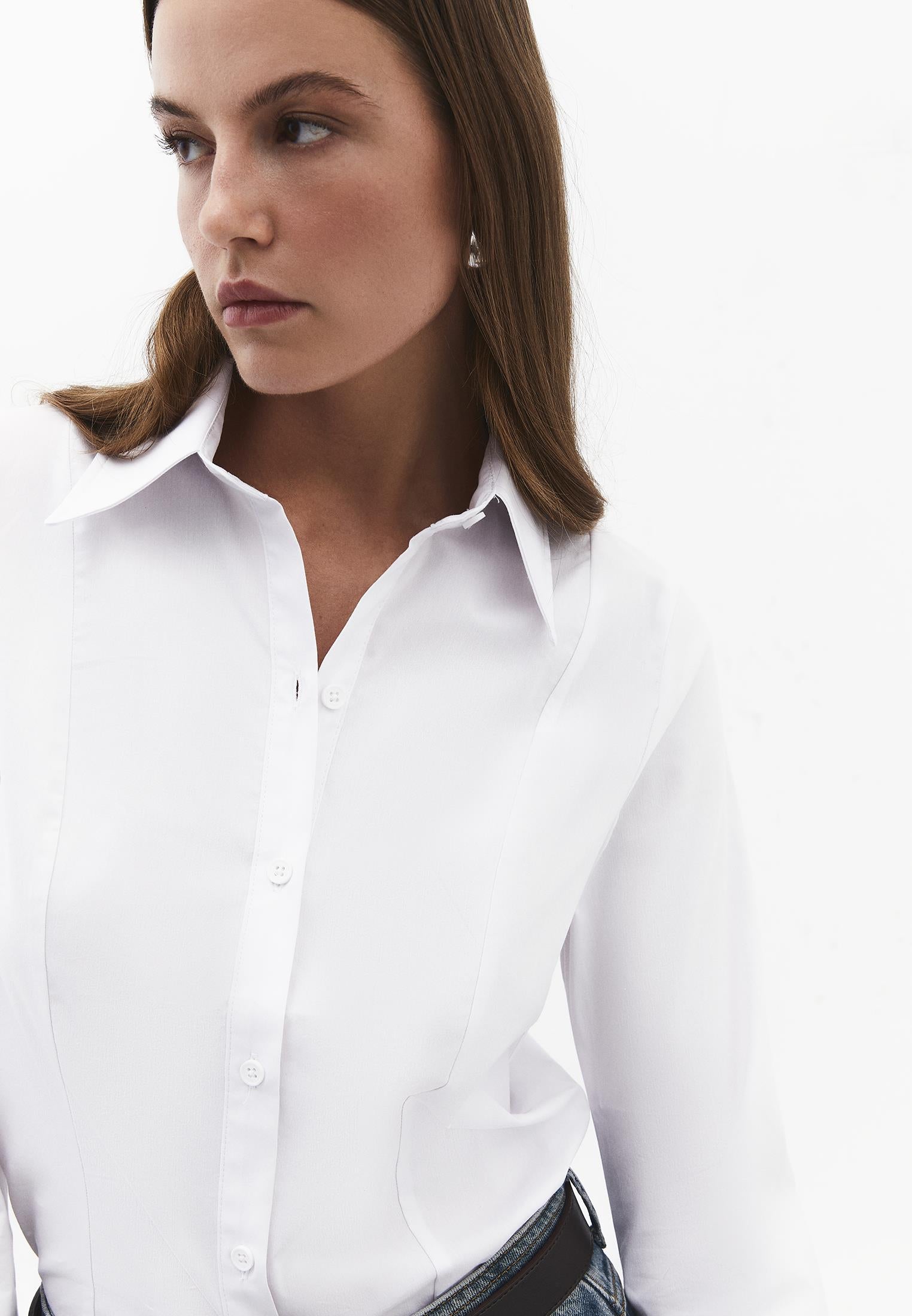 Shirt Collar Long Sleeve Buttoned Shirt - WHITE