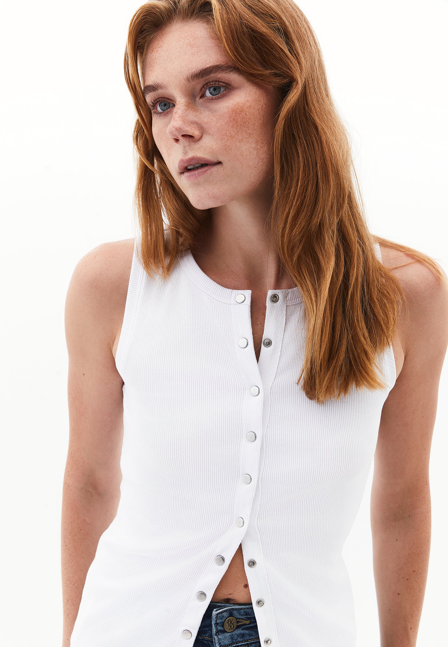 Sleeveless Tank With Crew Neck - WHITE