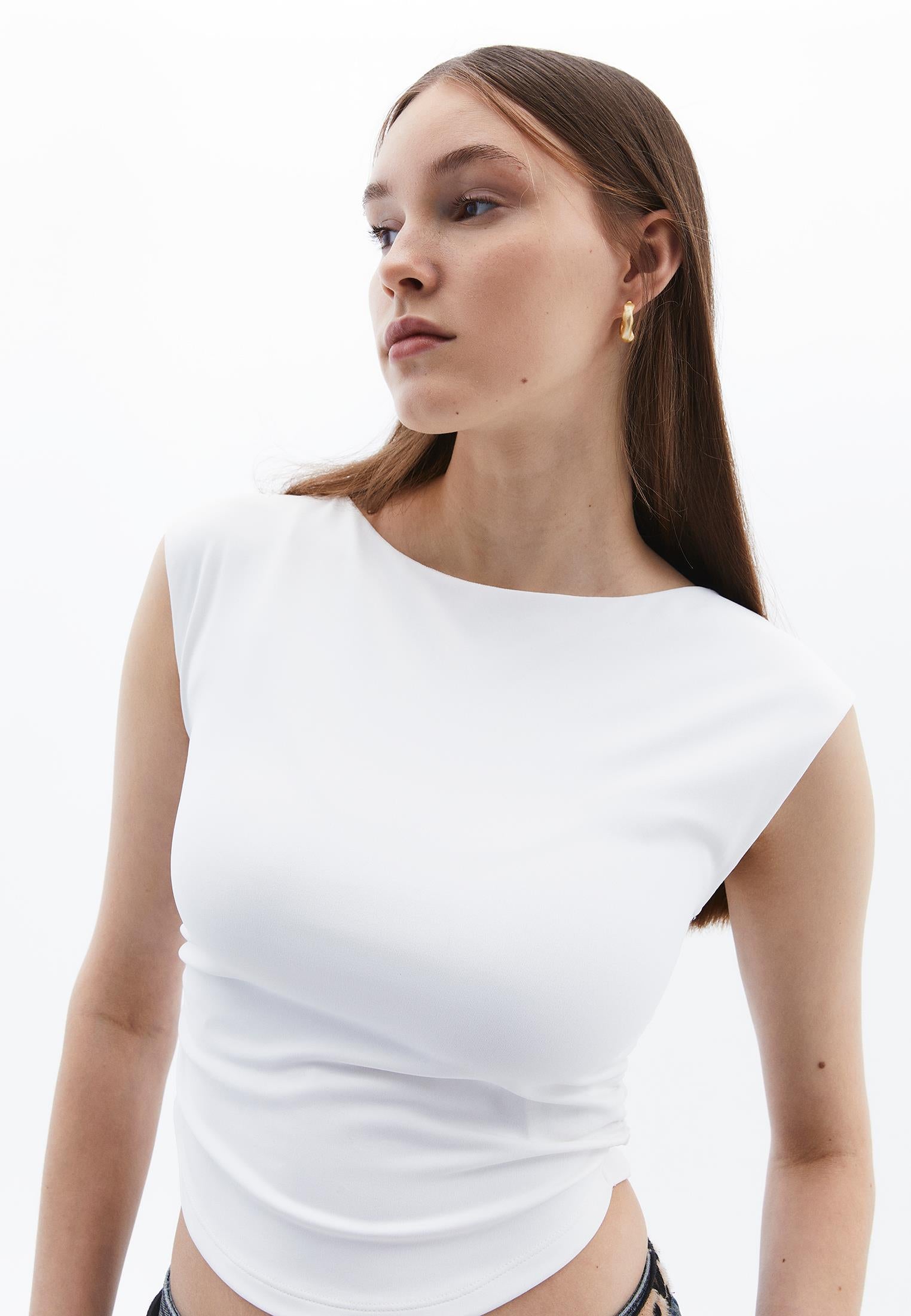 Bodycon T-Shirt Boat Neck Summer Collection - WHITE