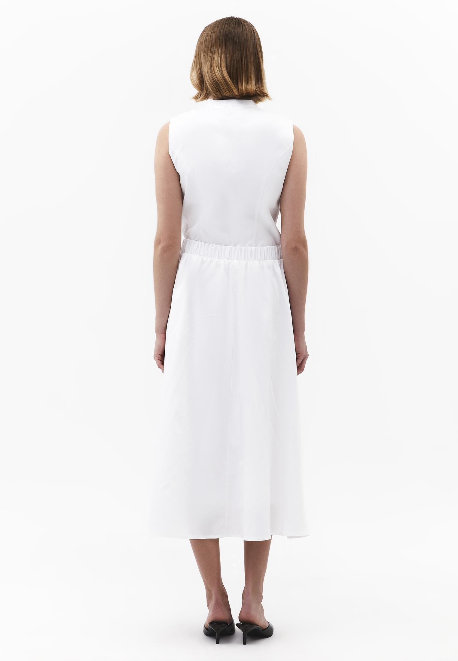Pleated Flared Midi Skirt - WHITE