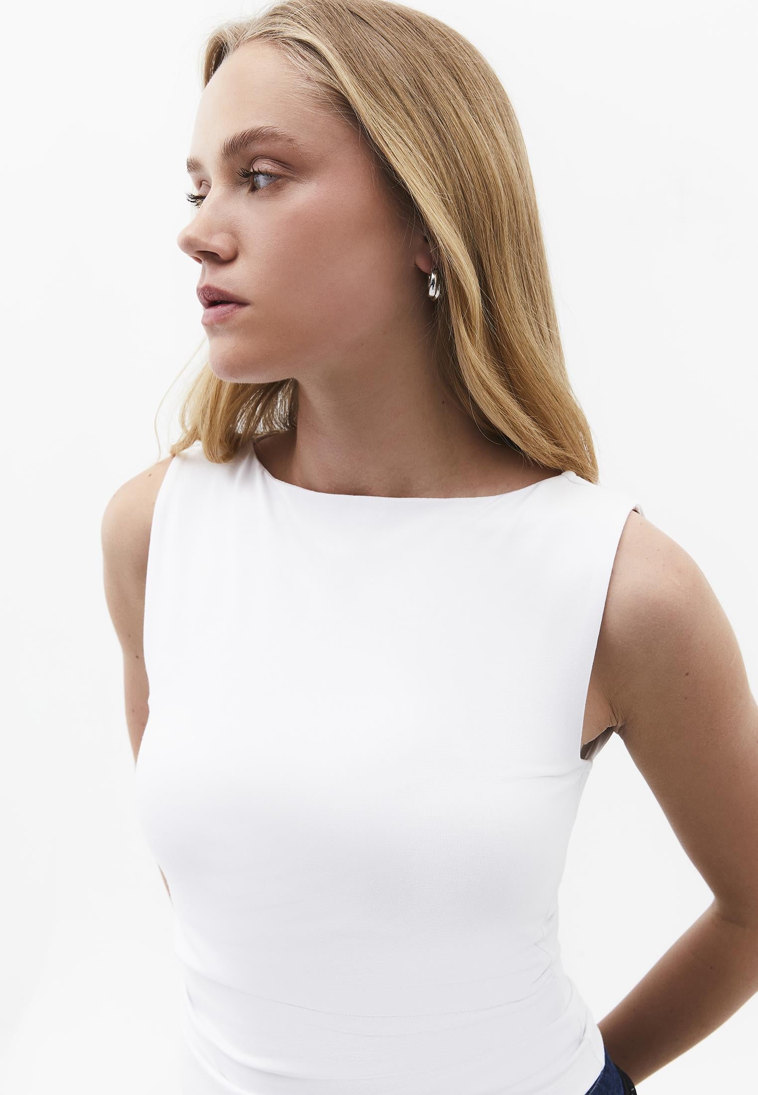 Boat Neck Tank Top - WHITE