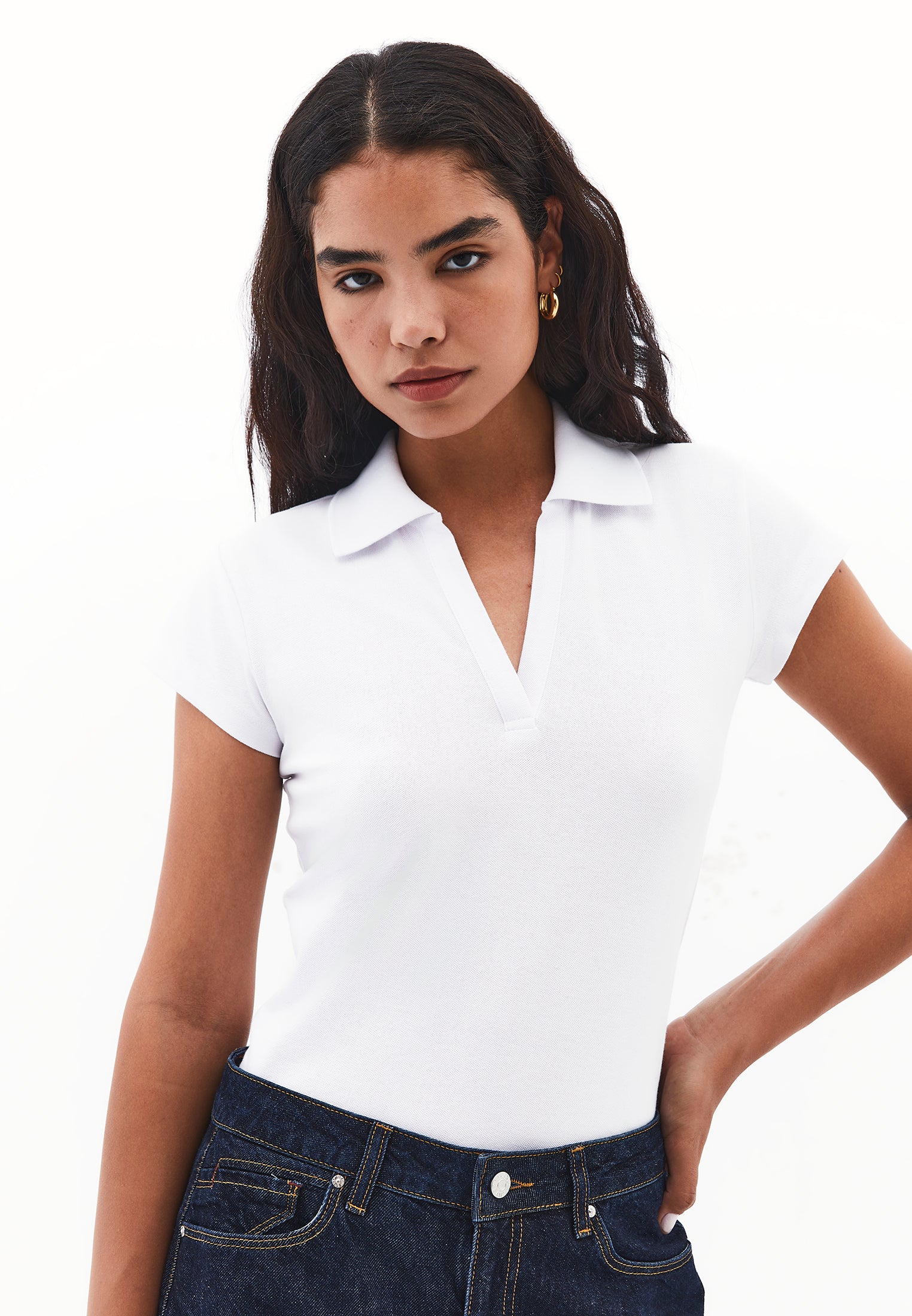 Polo Collar Short Sleeve Standard T-Shirt - WHITE