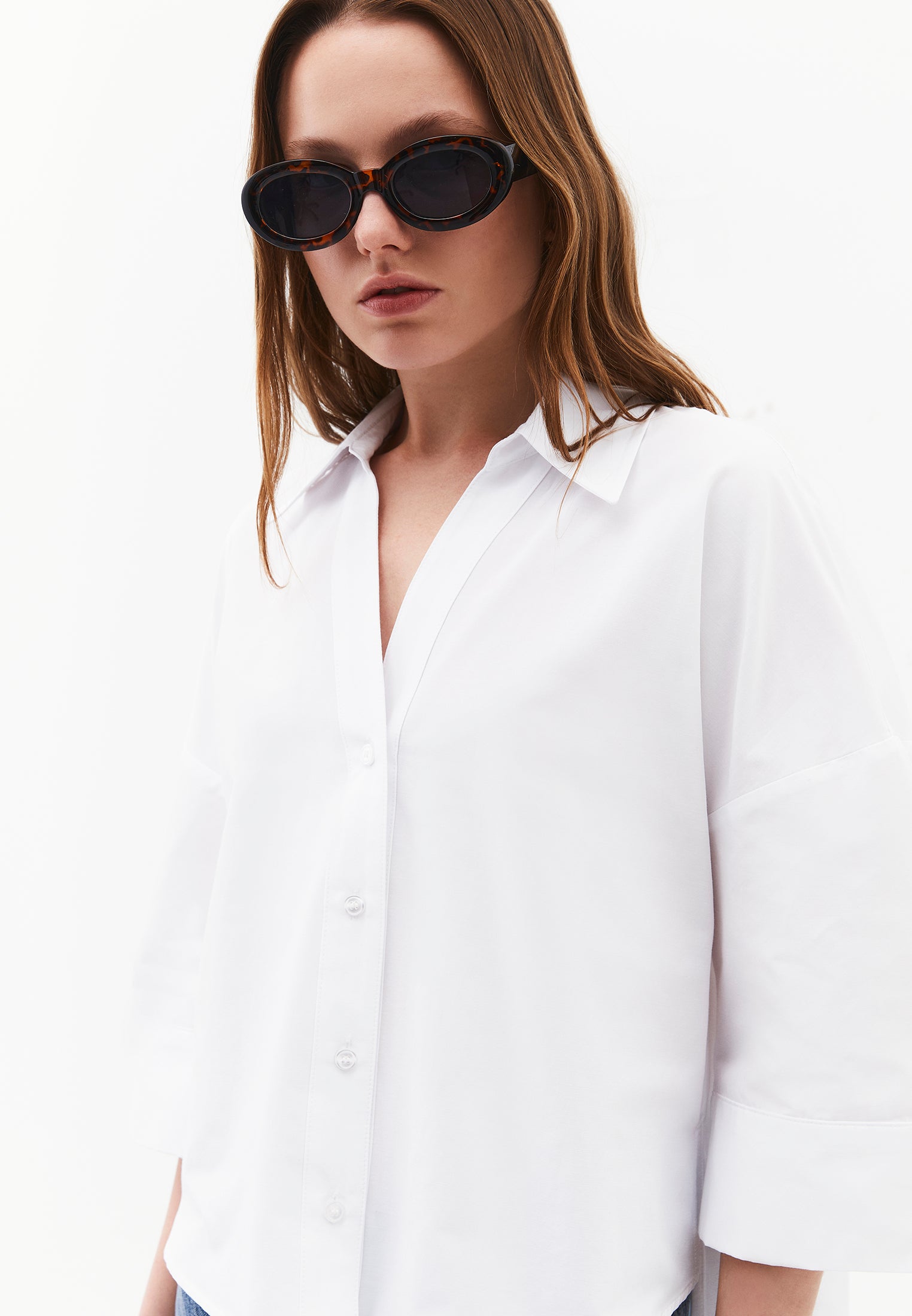 Oversize 3/4 Sleeve Buttoned Shirt - WHITE