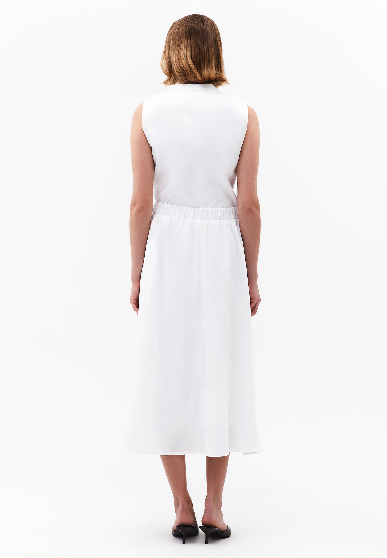 Pleated Flared Midi Skirt - WHITE