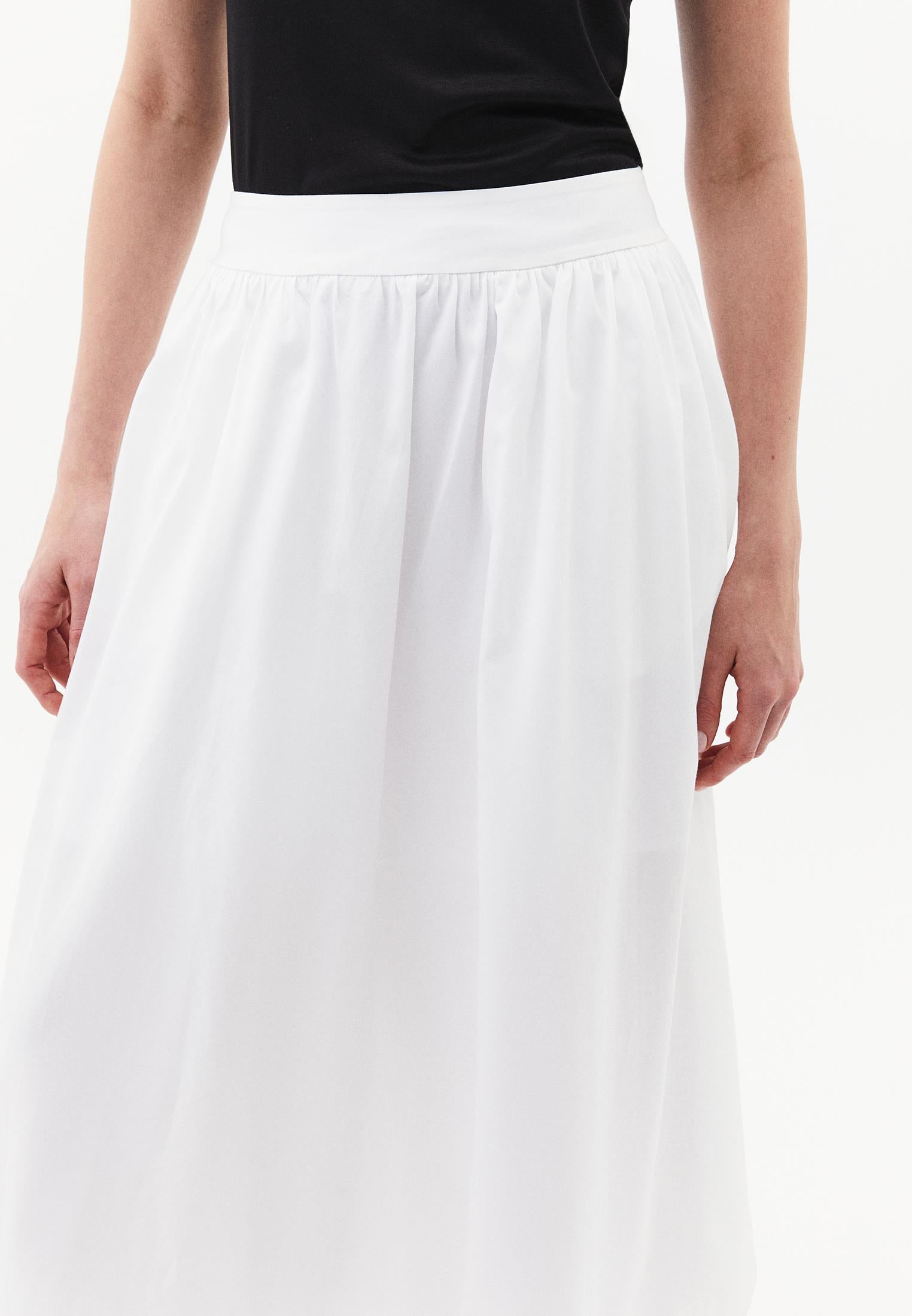 Flared Long High Waist Woven Skirt - WHITE