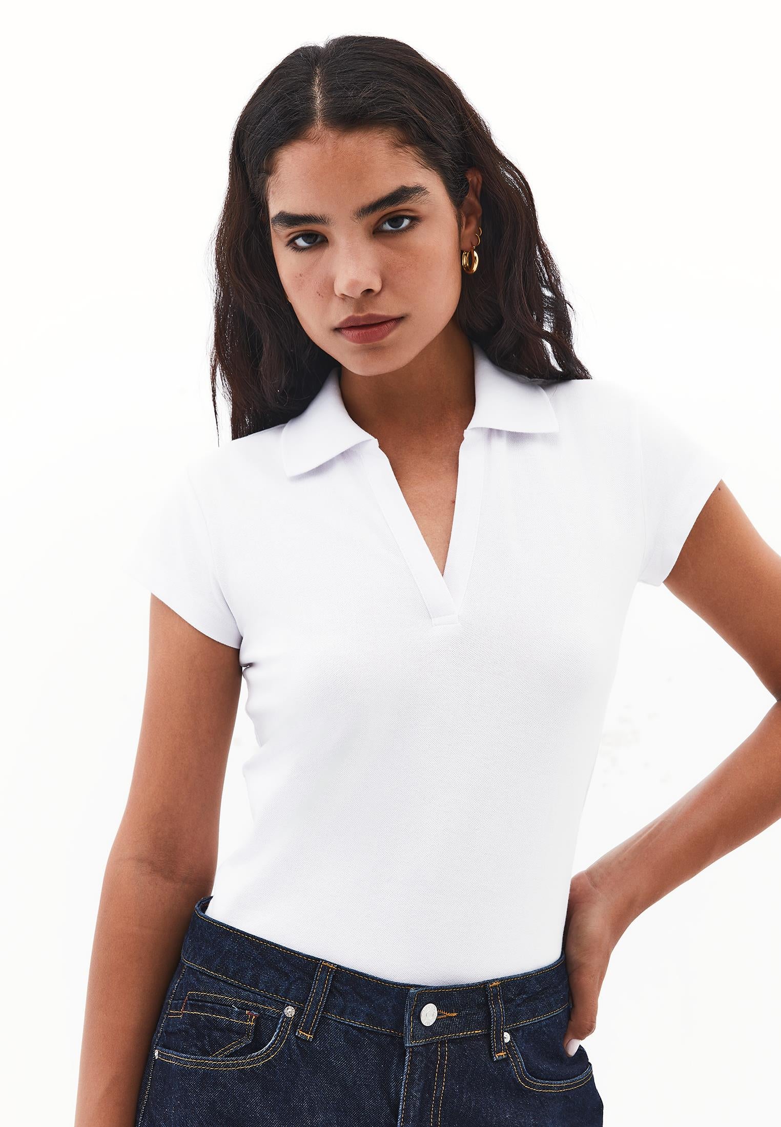 Polo Collar Short Sleeve Standard T-Shirt - WHITE