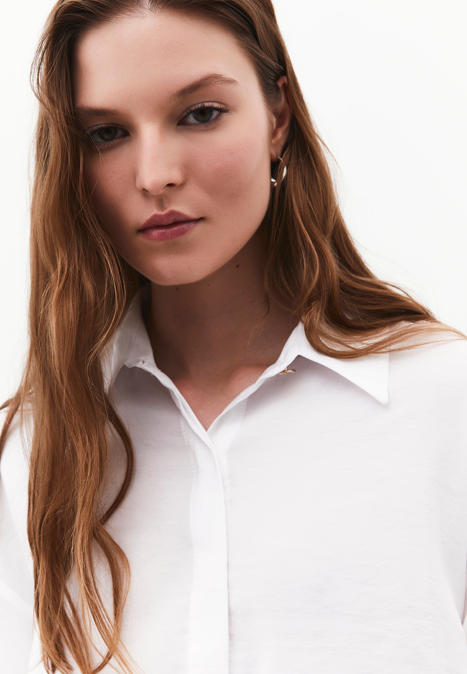 Oversize Long Sleeve Shirt with Ruching and Buttons - WHITE