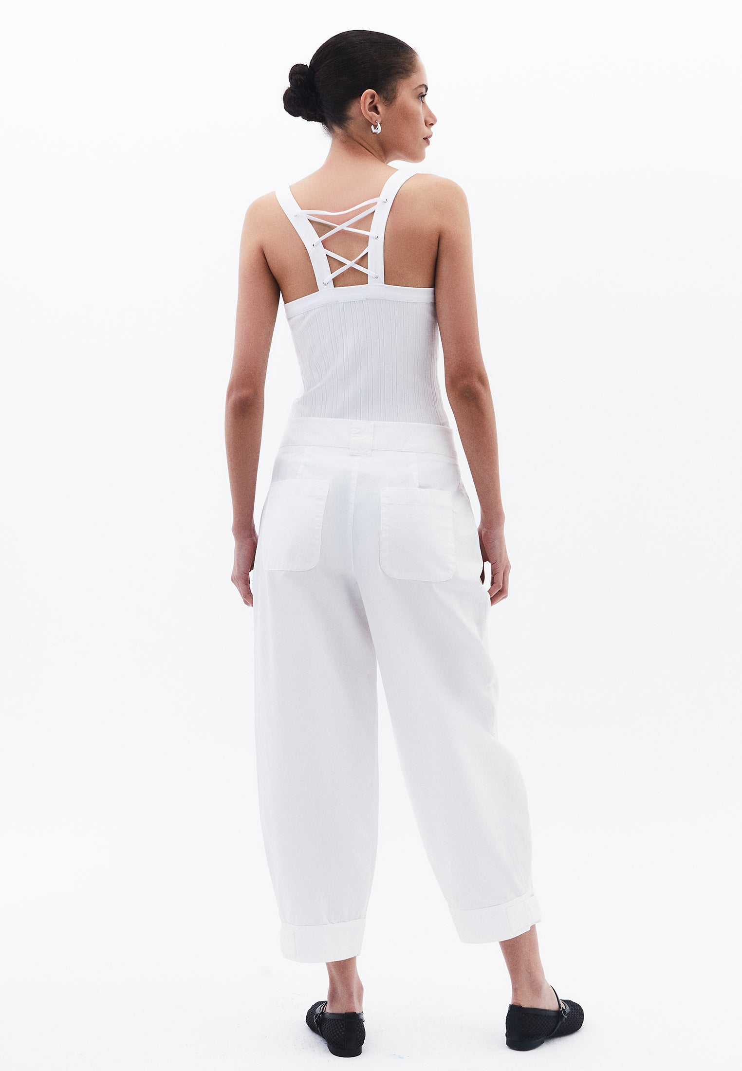 Pleated Cotton Pants - WHITE