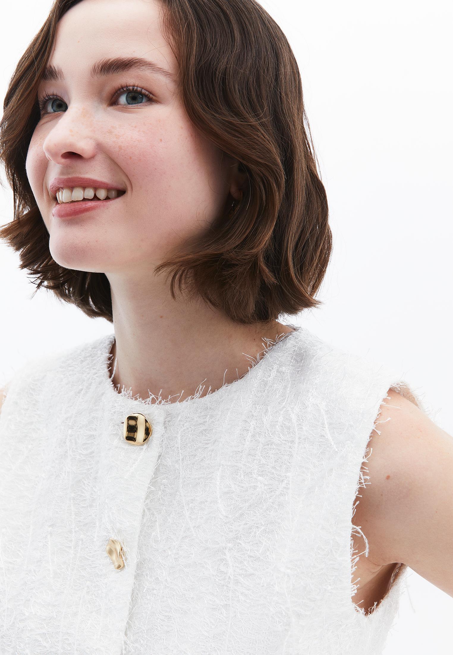 Sleeveless Vest With Button And Tassel Details - WHITE