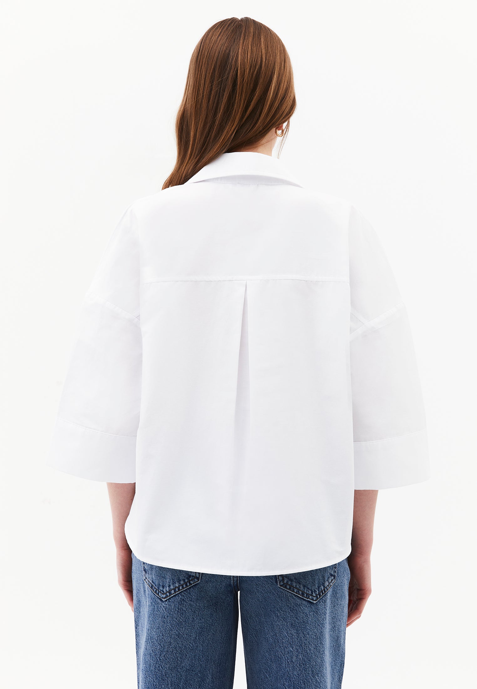 Oversize 3/4 Sleeve Buttoned Shirt - WHITE