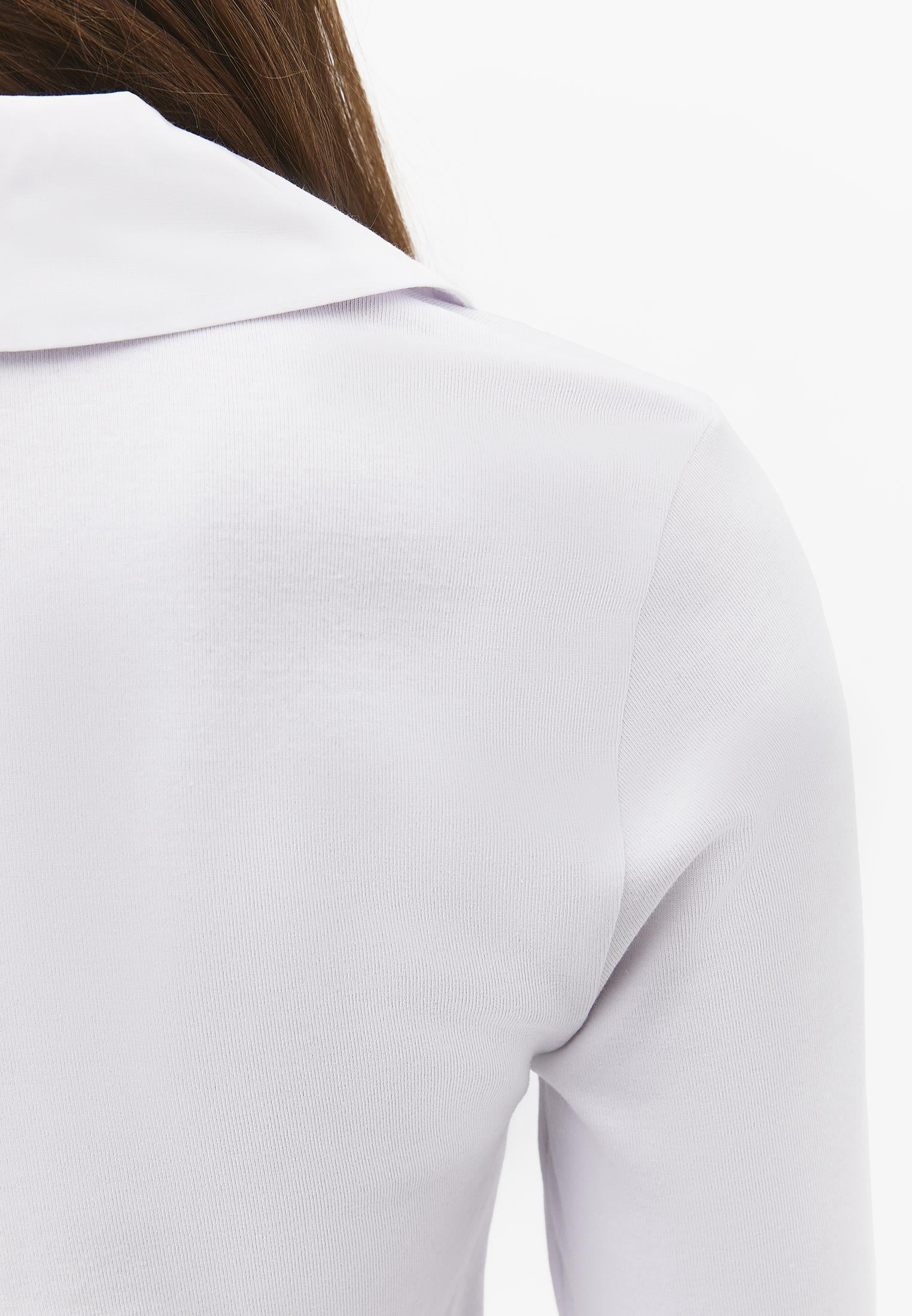 Polo Neck Long Sleeve Bodycon T-Shirt - WHITE