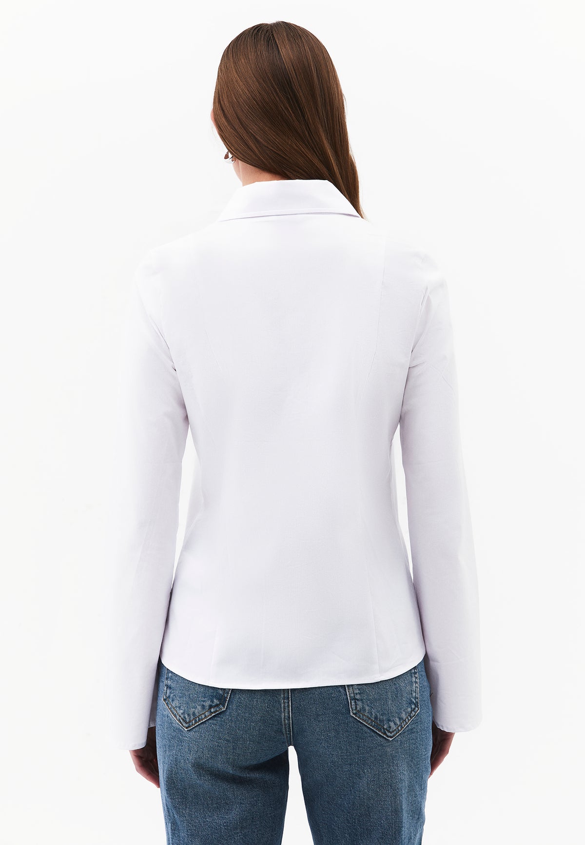 Shirt Collar Long Sleeve Buttoned Shirt - WHITE