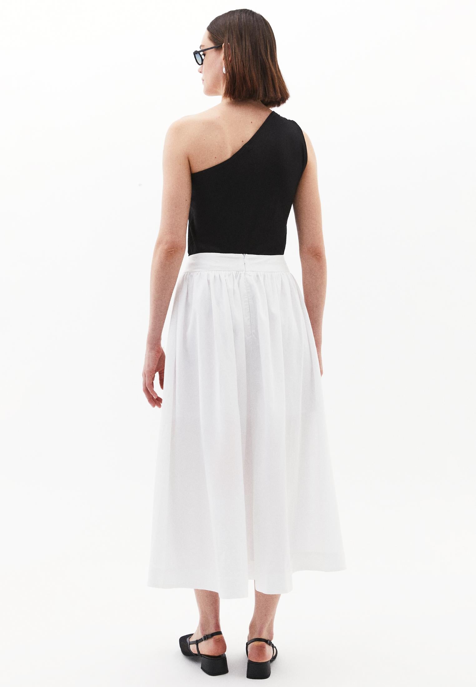 Flared Long High Waist Woven Skirt - WHITE
