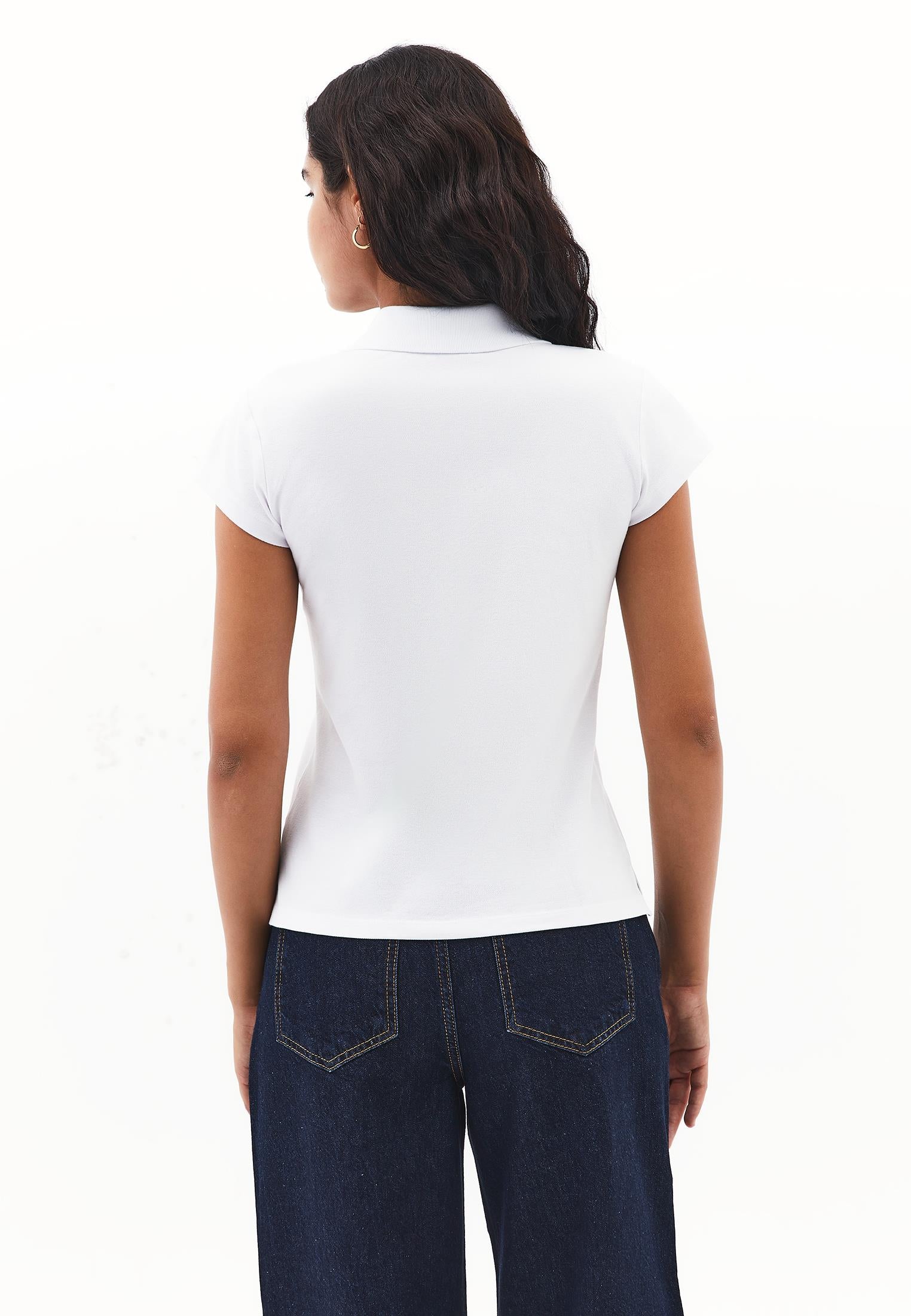 Polo Collar Short Sleeve Standard T-Shirt - WHITE