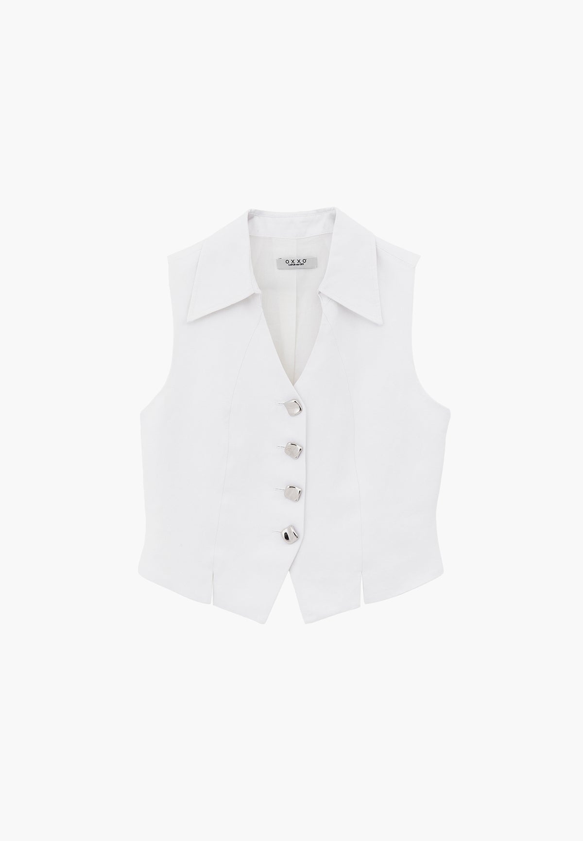 Vest With Shirt Collar And Standard Button Details - White