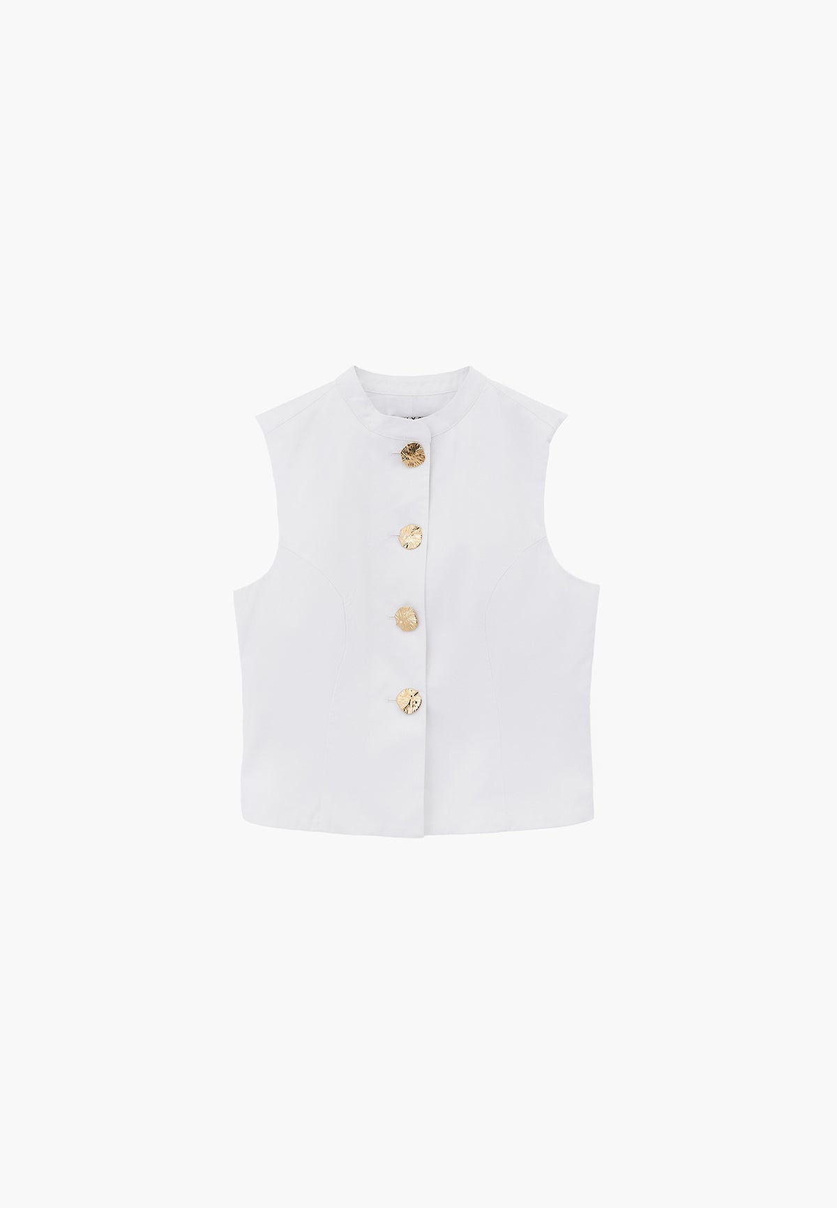 Vest With High Collar And Button Details - White