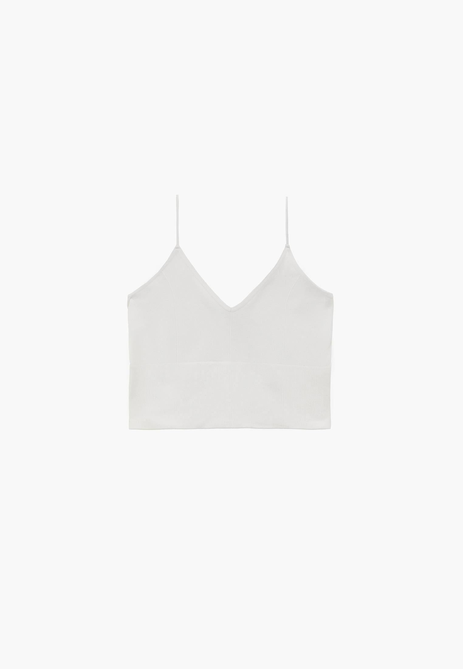 V-Neck Cropped Top - WHITE