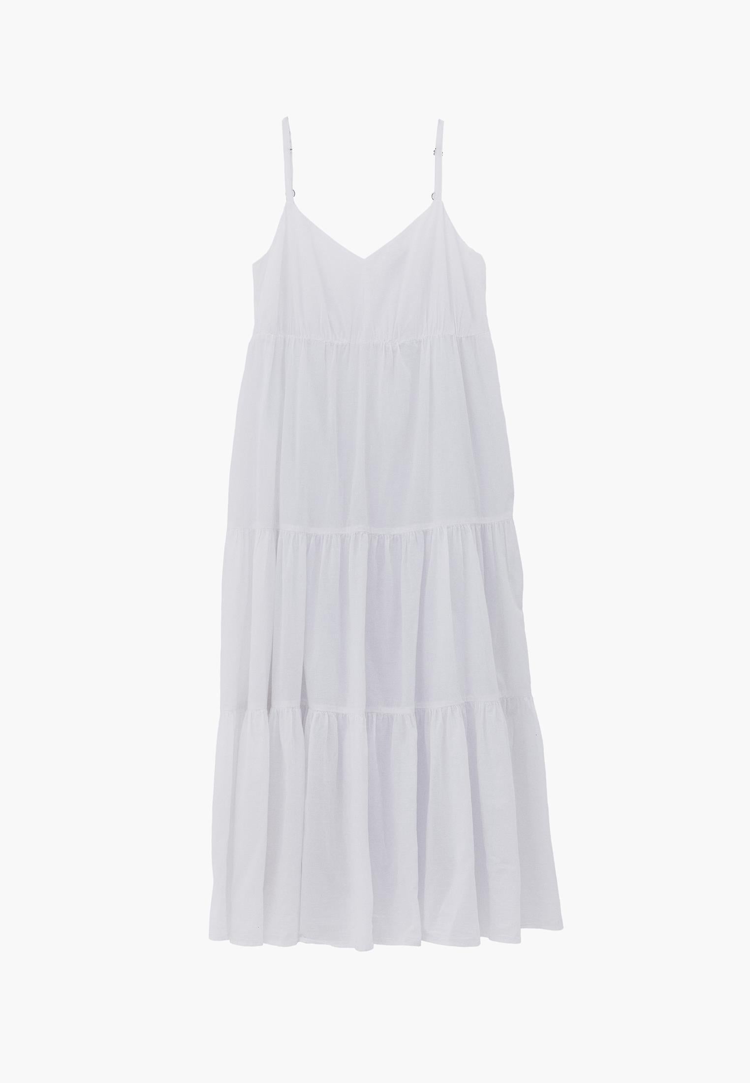 V Neck Ruched Long Dress - WHITE