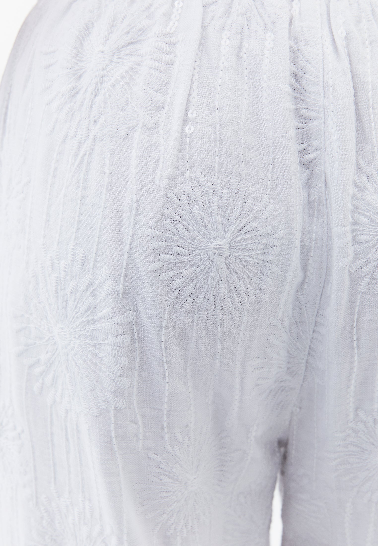 Wide Leg High Waist Pants With Embroidery Detail - WHITE