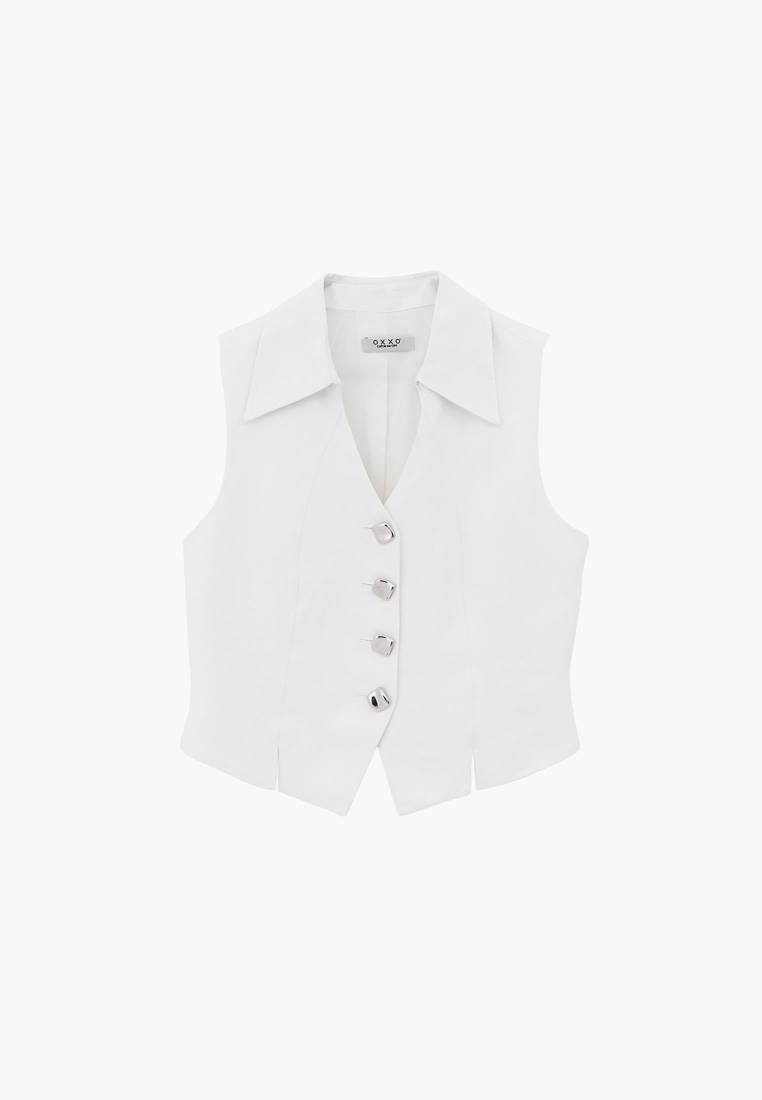 Vest With Shirt Collar And Standard Button Details - WHITE