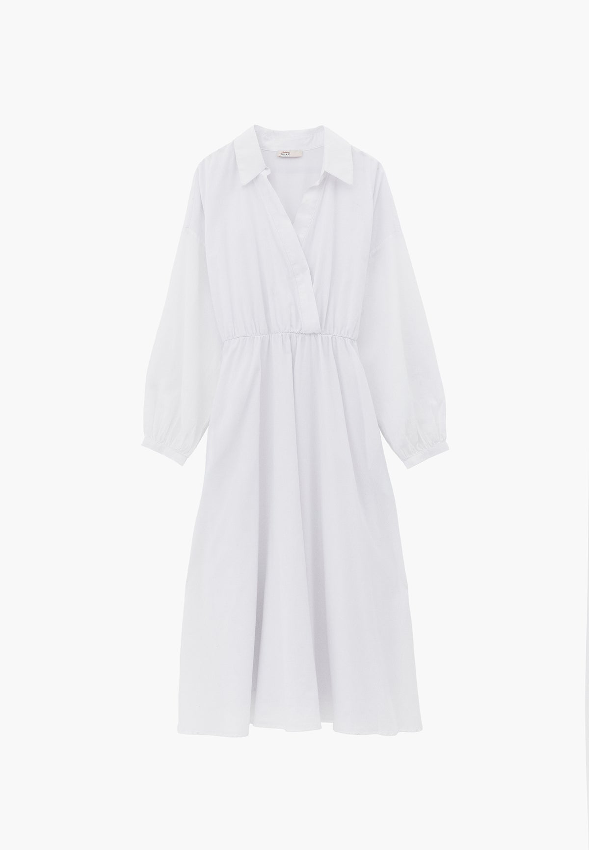 A-Line Long Shirt Collar Dress With Belt Detail - White
